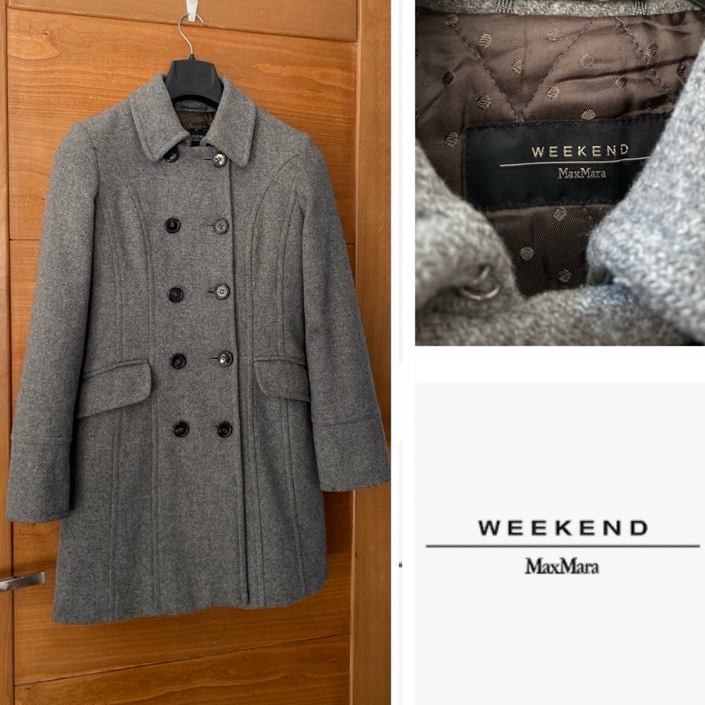 Weekend Max Mara Gray Double Plaid Breasted coat wool laine