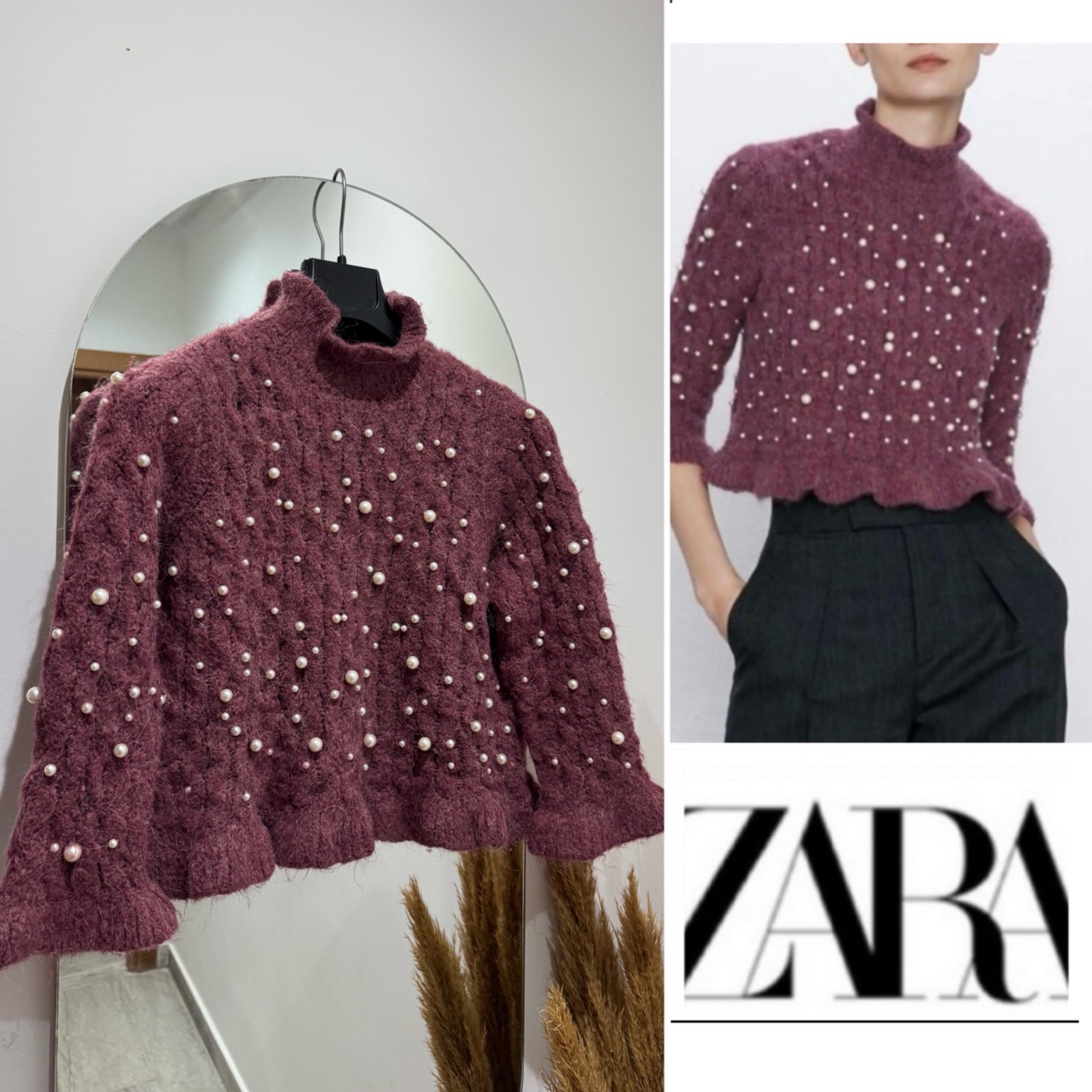 Pull ZARA en perles à volants 