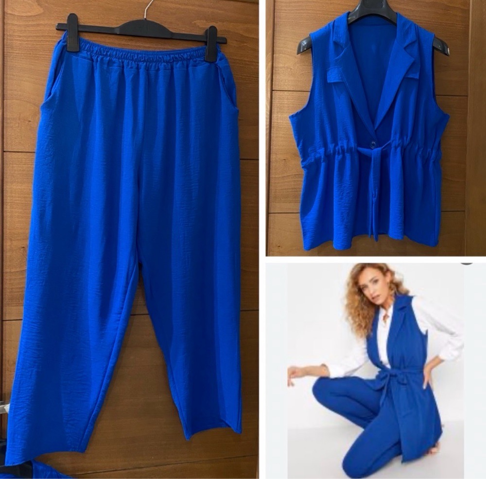 Set pantalon /blazer sans manches 🦋💙🩵