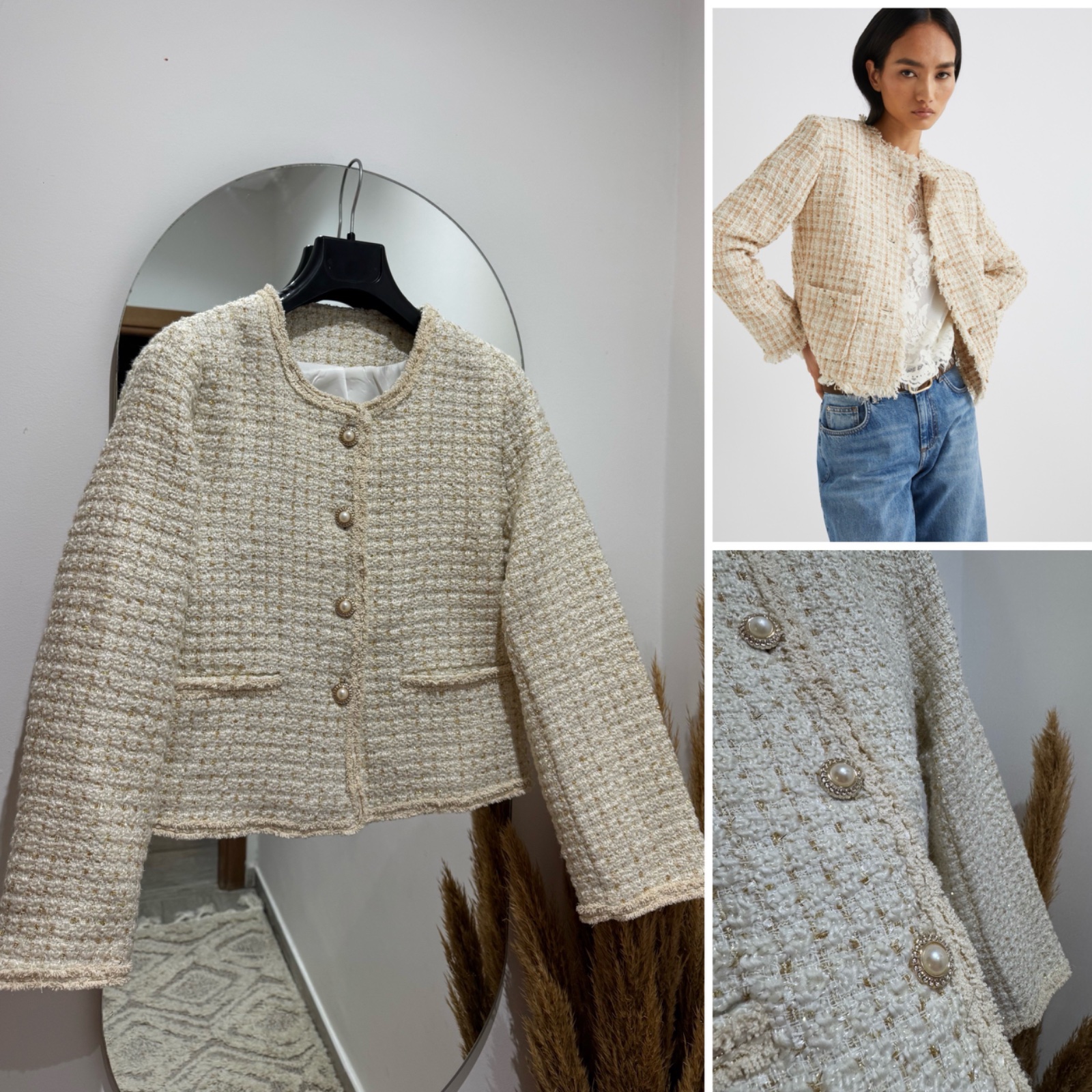 Veste en tweed boutonnage bijoux  trés chic 
