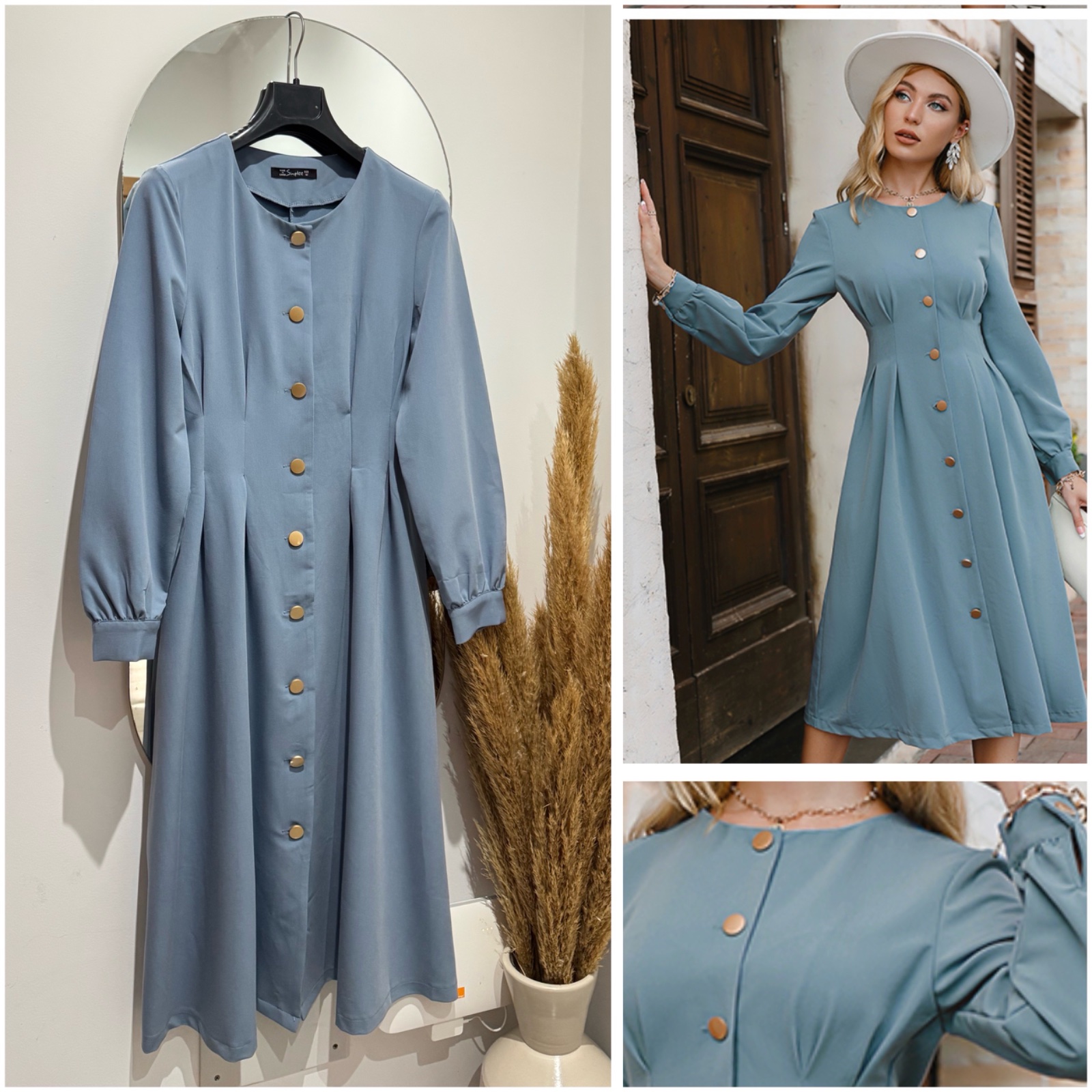 Robe manches longue boutonnage dorè 