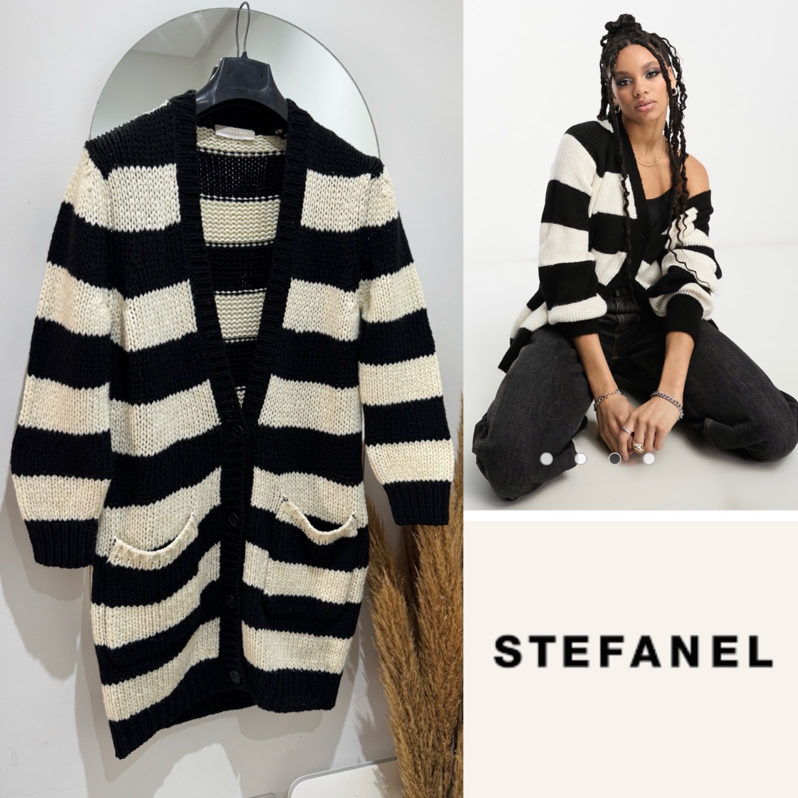 Cardigan longue STIFANEL avec laine beige /noir over size 