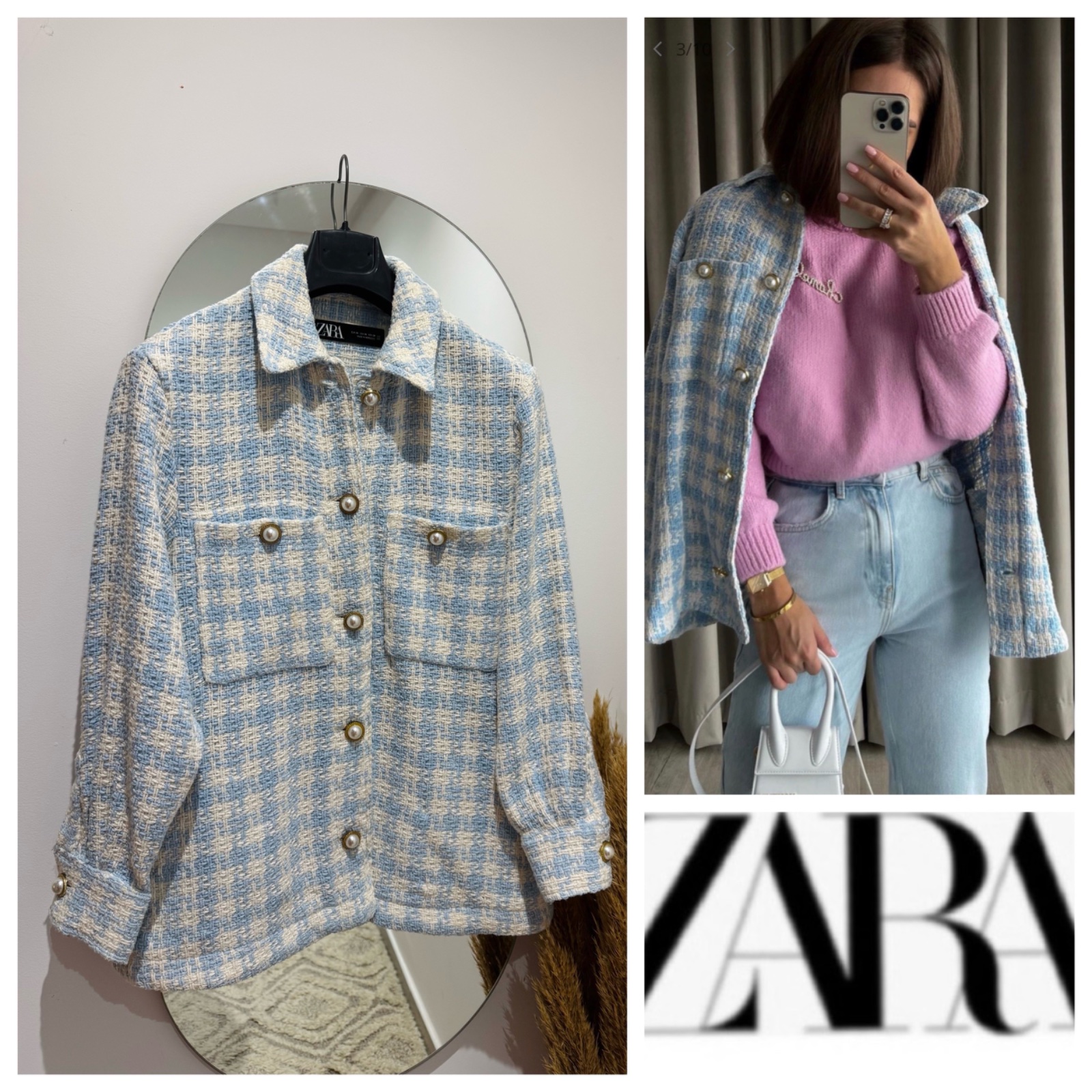 Veste ZARA en tweed boutonnage en perles over size 