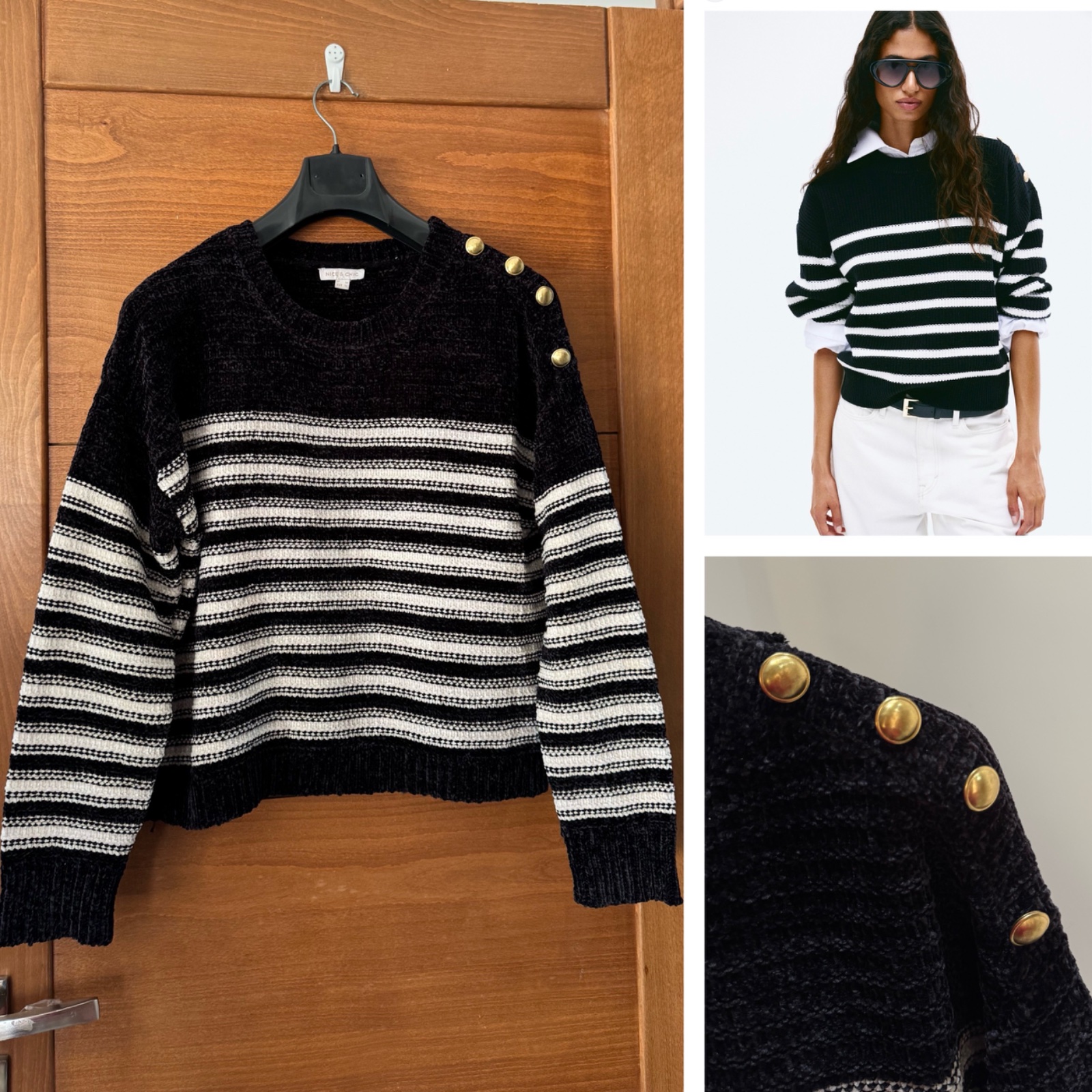 Pull over rayé avec boutonnage doré