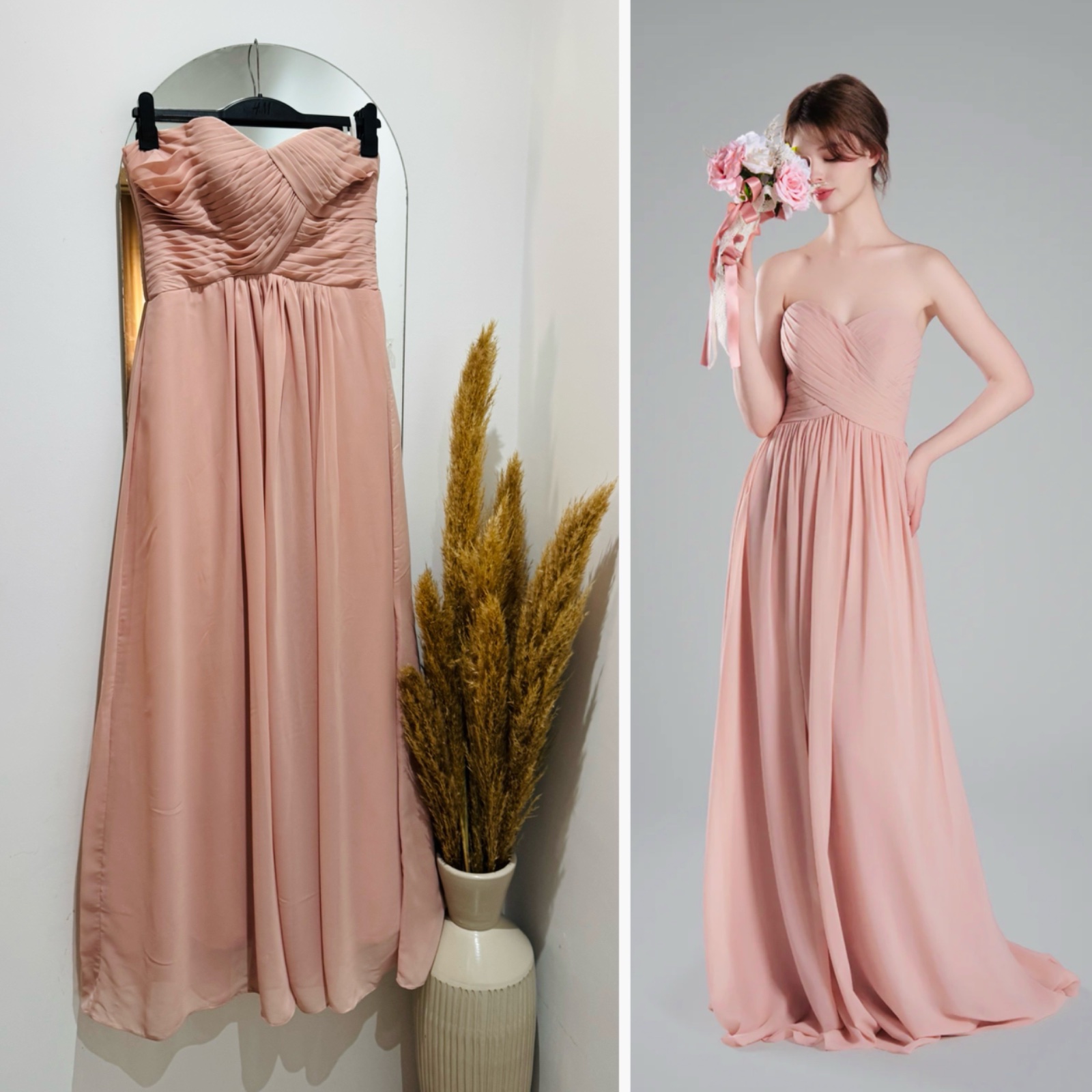 Robe maxi fluide bustier avec dos ajustable 