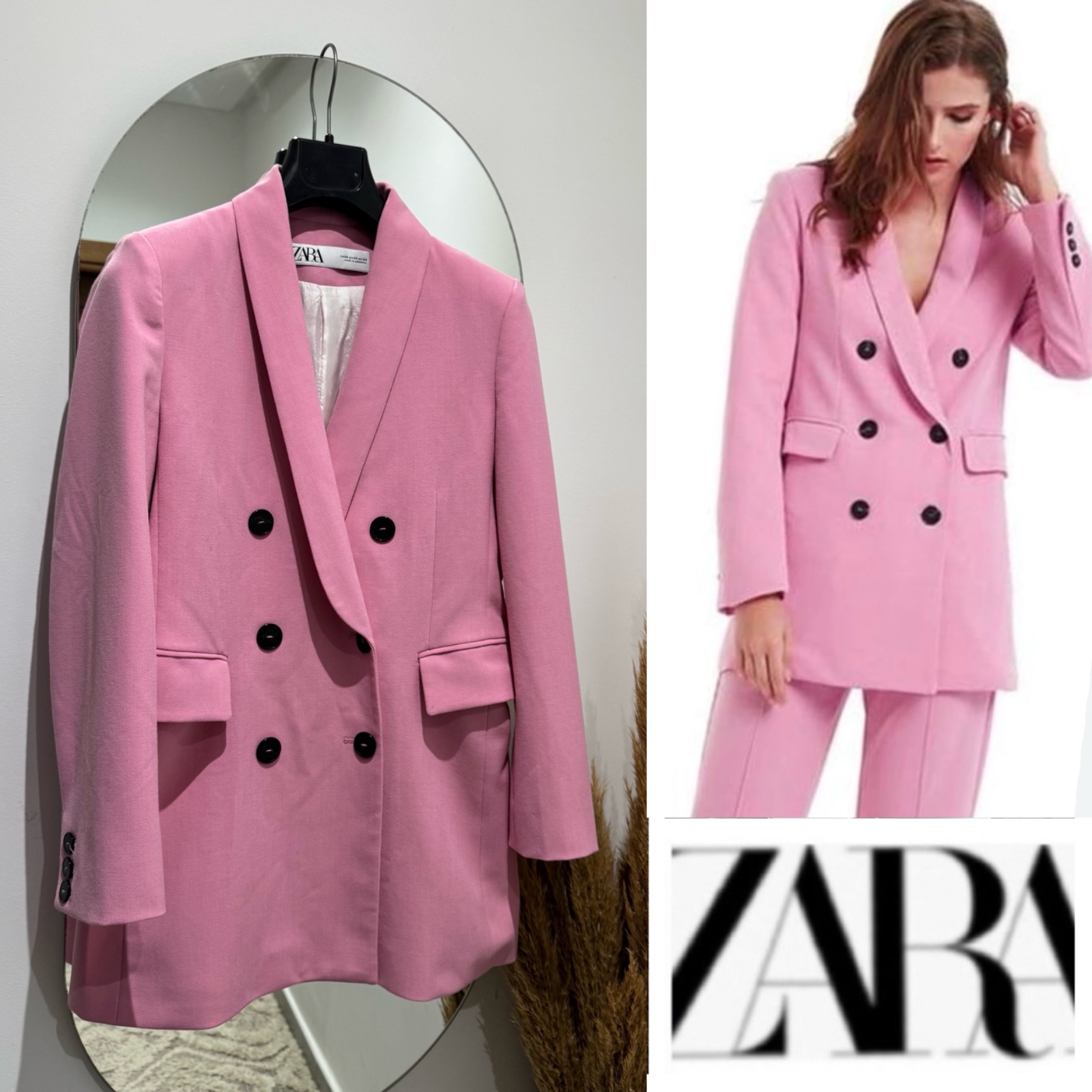 Blazer ZARA longue double boutonnage rose 💕💕