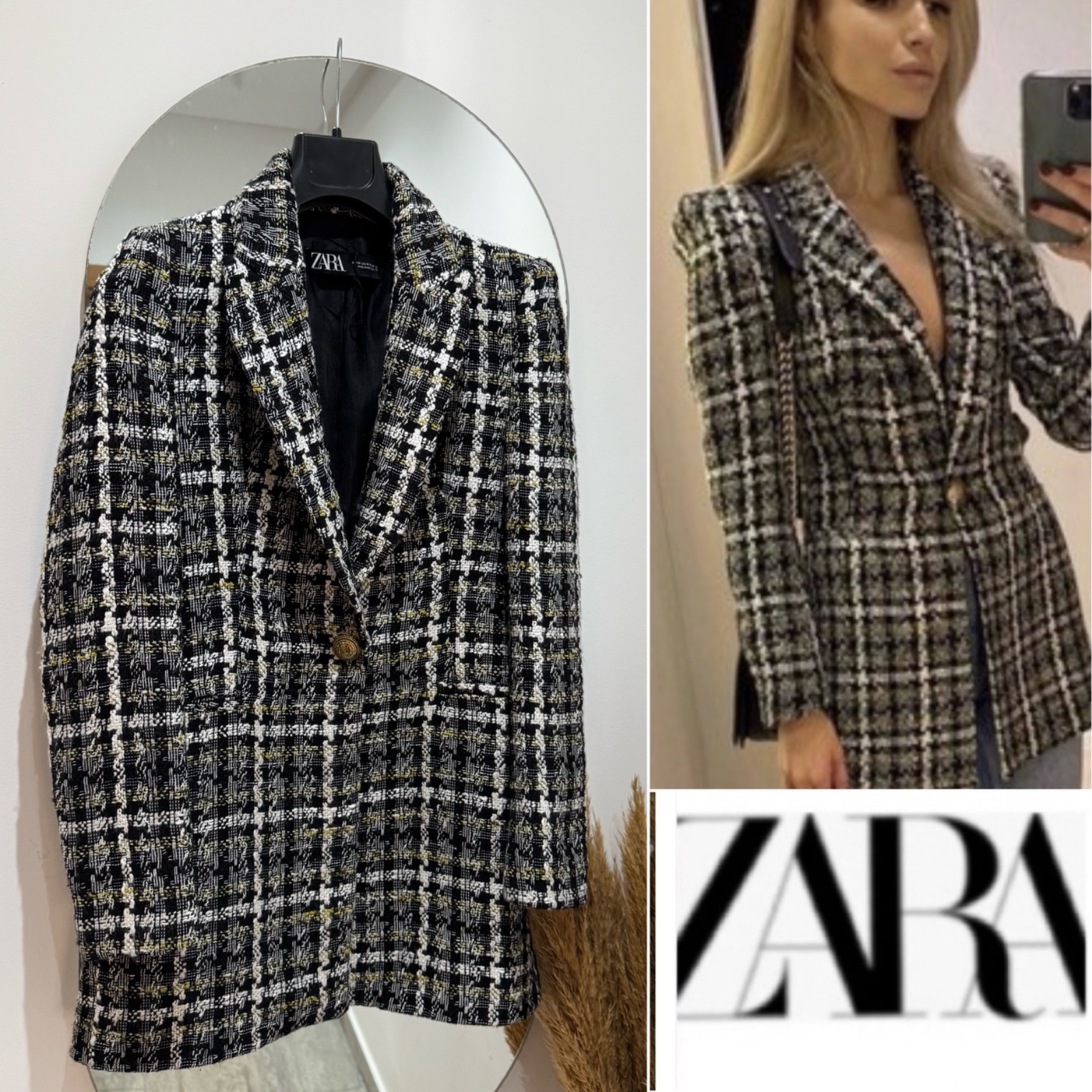 ZARA blazer longue  en tweed 
