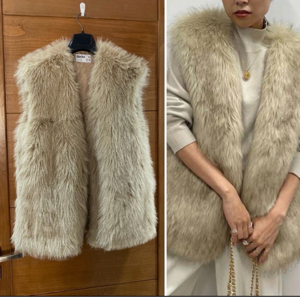 Fourrure veste over size beige 
