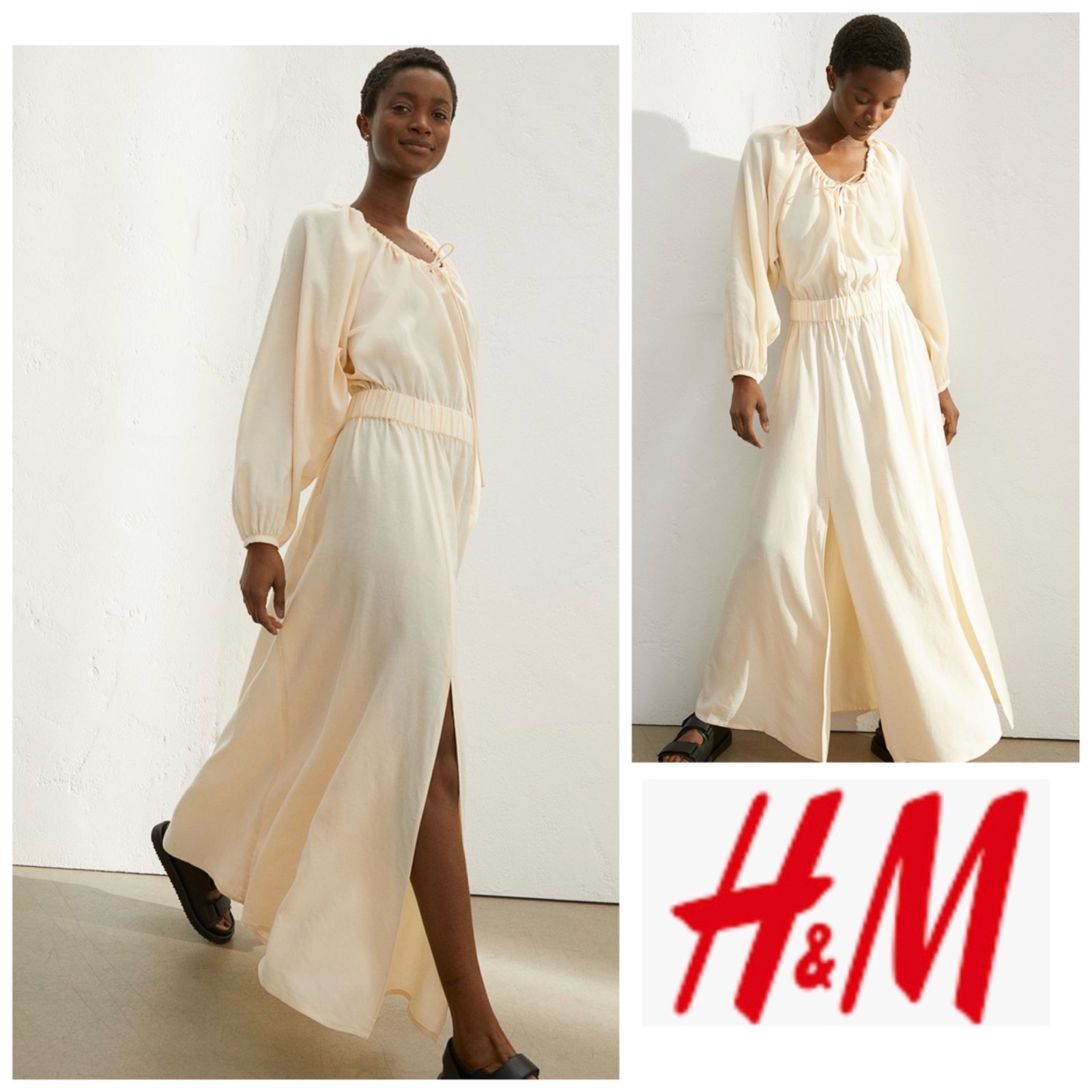 Maxi robe H&M avec lin neuve jaune pastel 