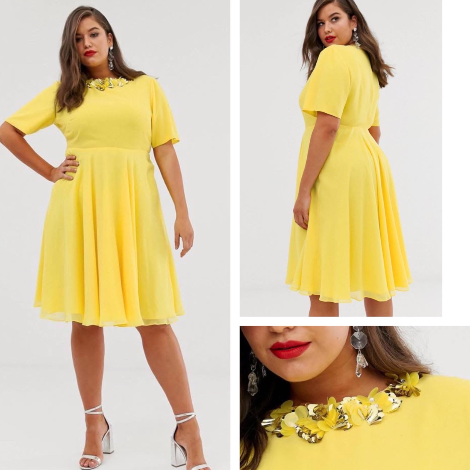 Robe midi jaune 🍋🍋asos avec col en strass 