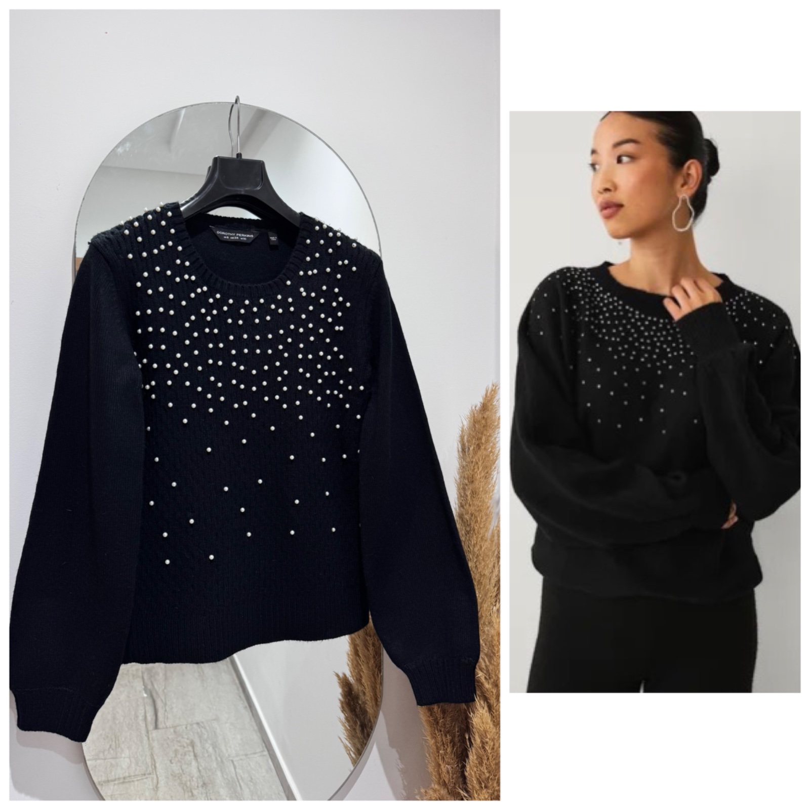 Pull noir avec des perles 