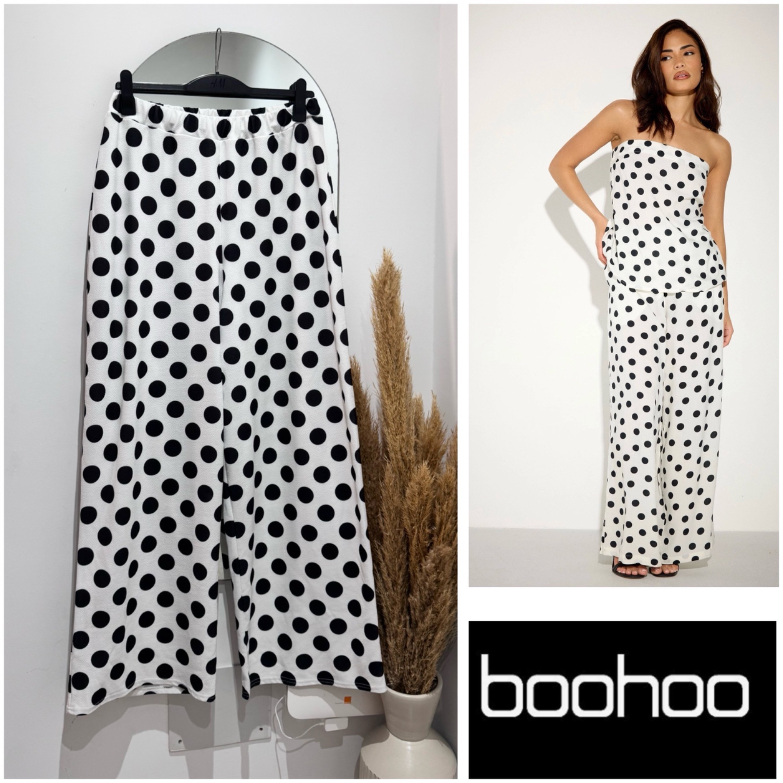 Pantalon polkadot taille haute large boohoo 