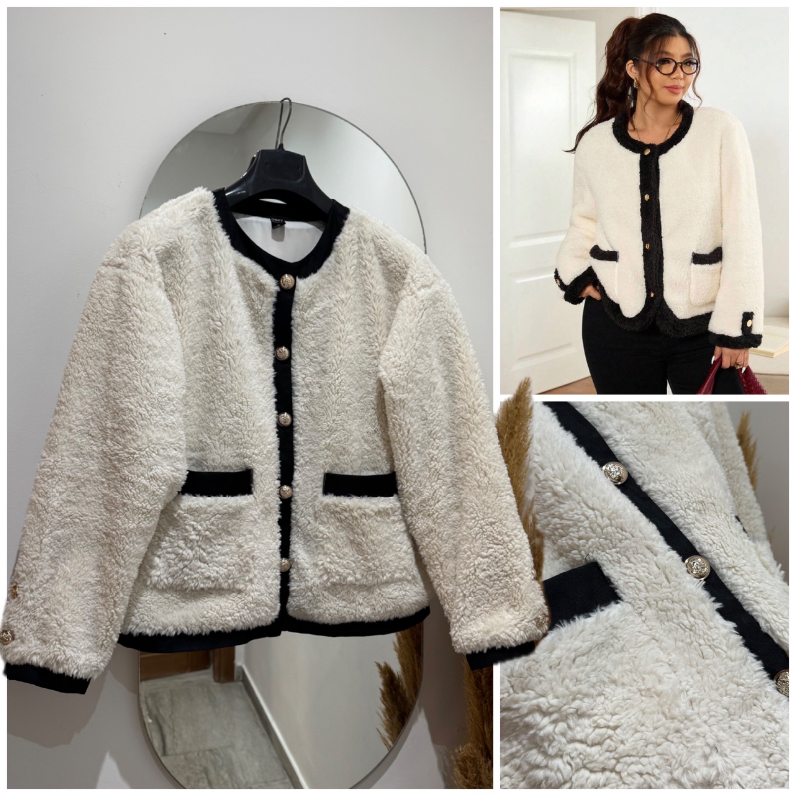 Teddy jacket cream /black