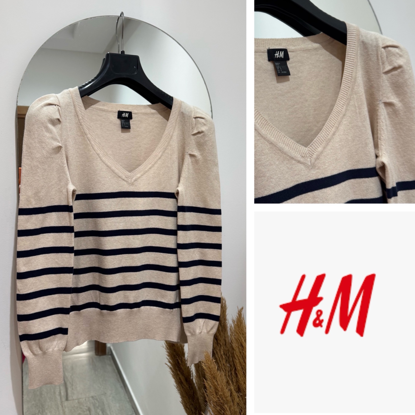 Pull H&M rayé manches bouffantes 