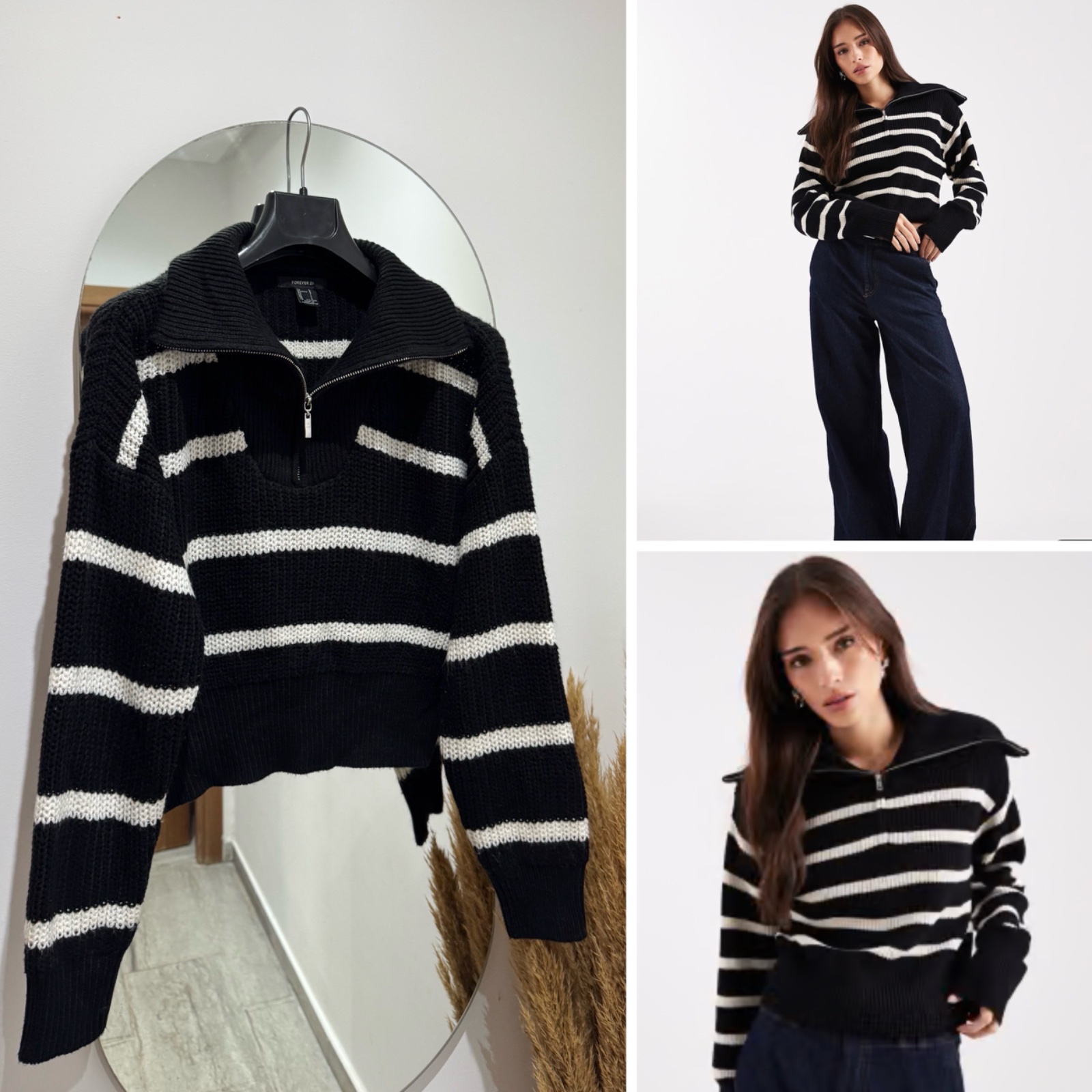 Pull half zip blanc et noir 