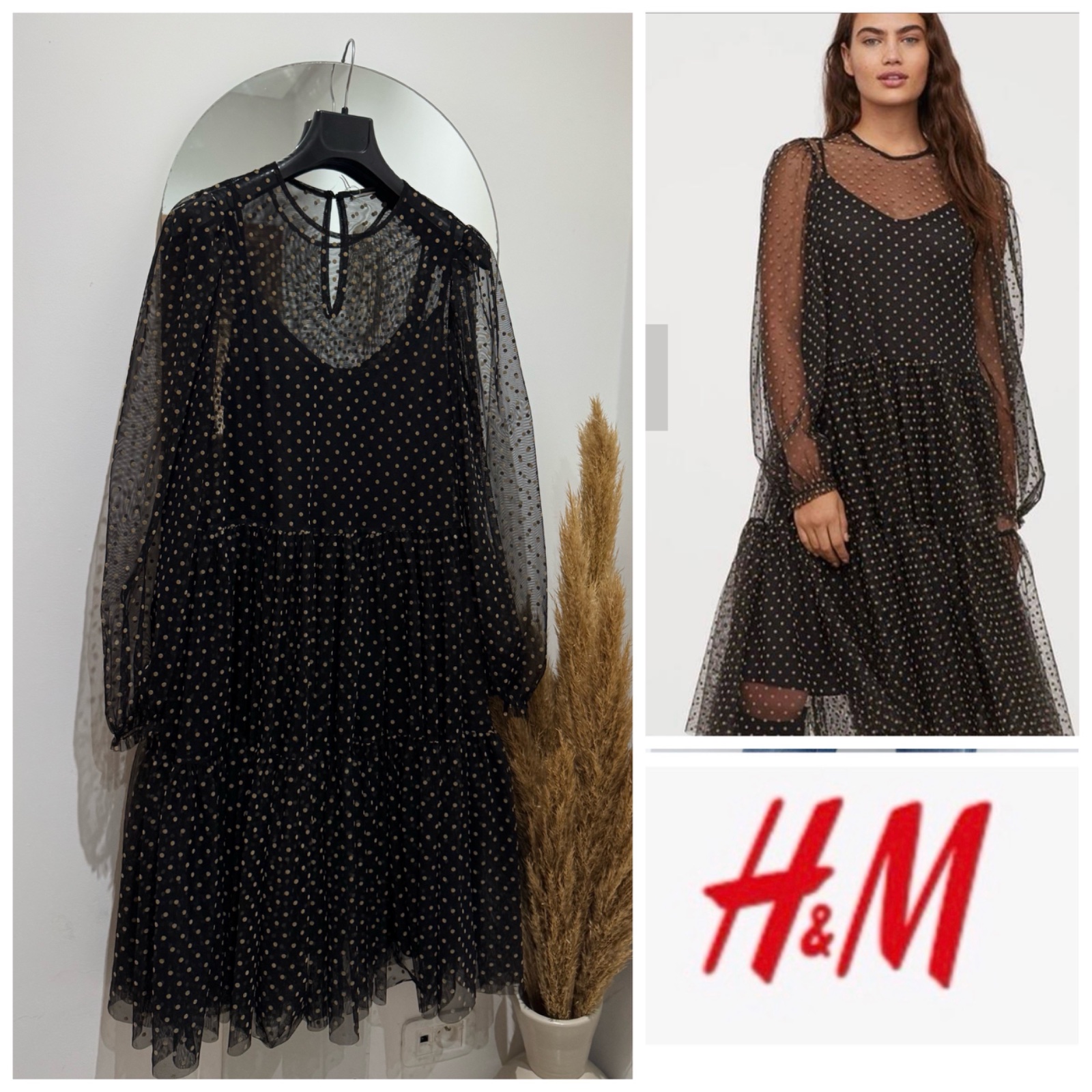 Robe H&M noir polka dot manches bouffantes over size 