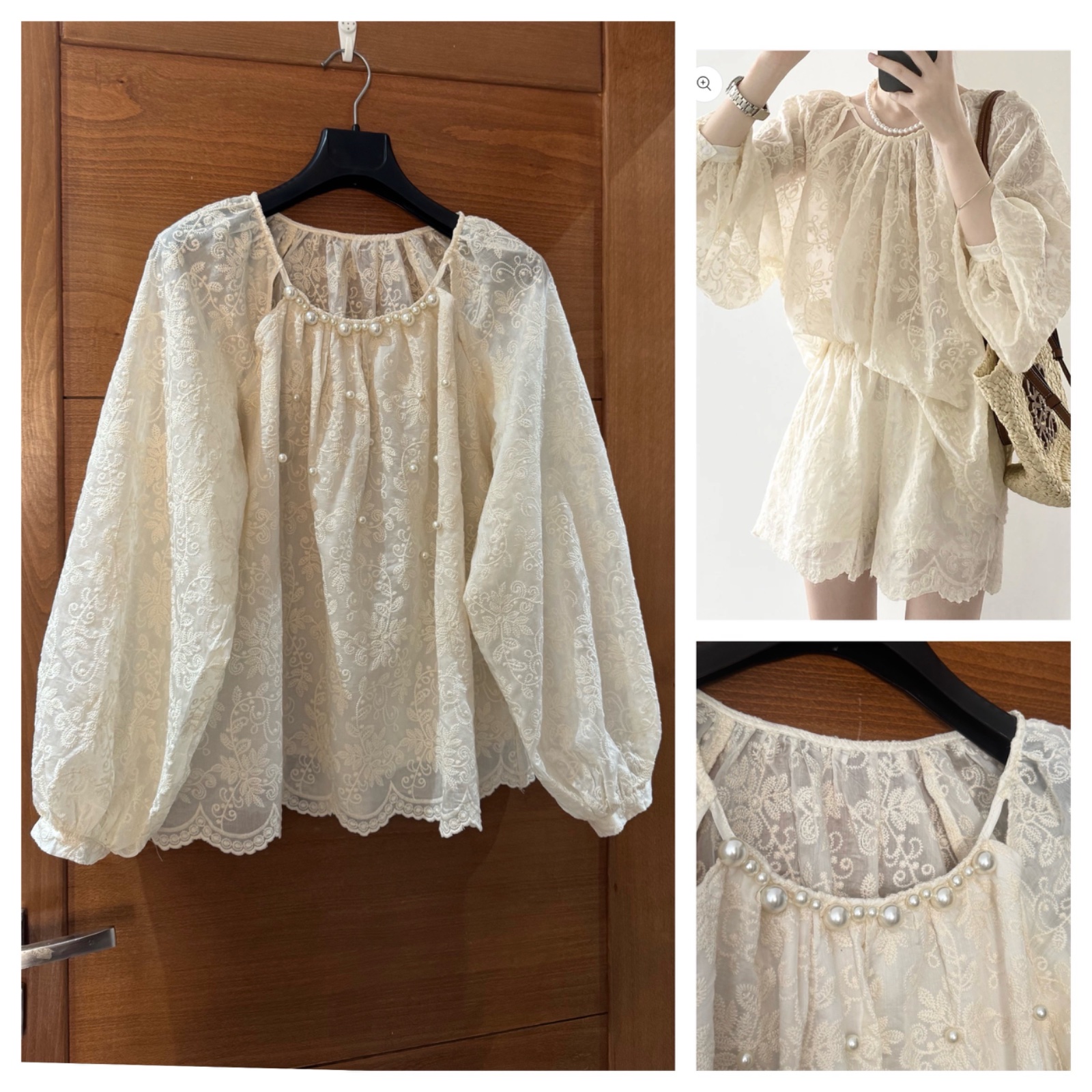 Blouse beige trés classe avec des perles over size 