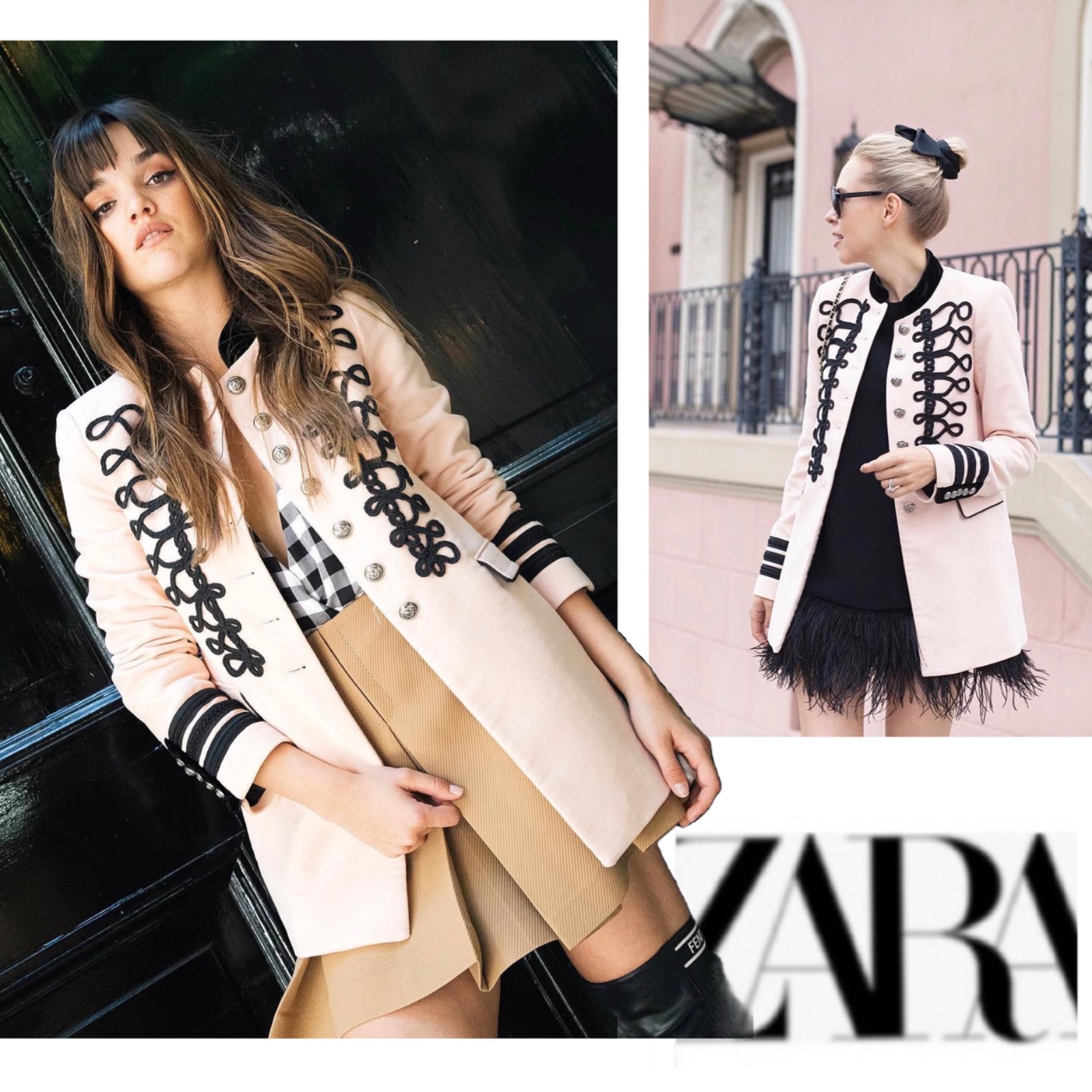 ZARA Pink Velvet Nude Jacket Braid Blazer Coat