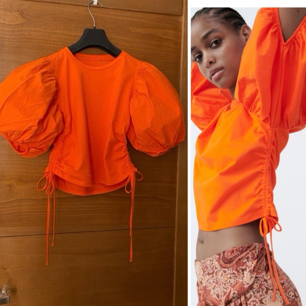 Top orange manches bouffantes 
