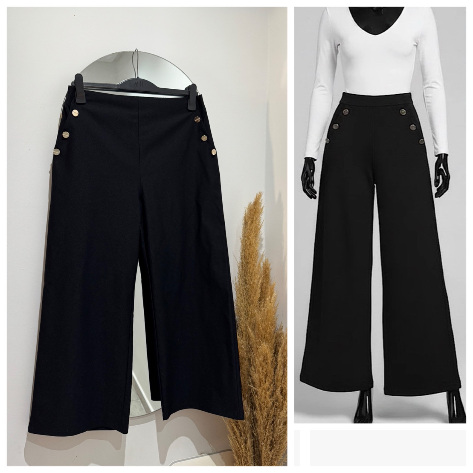 Pantalon larger boutonnage doré avec taille élastique 