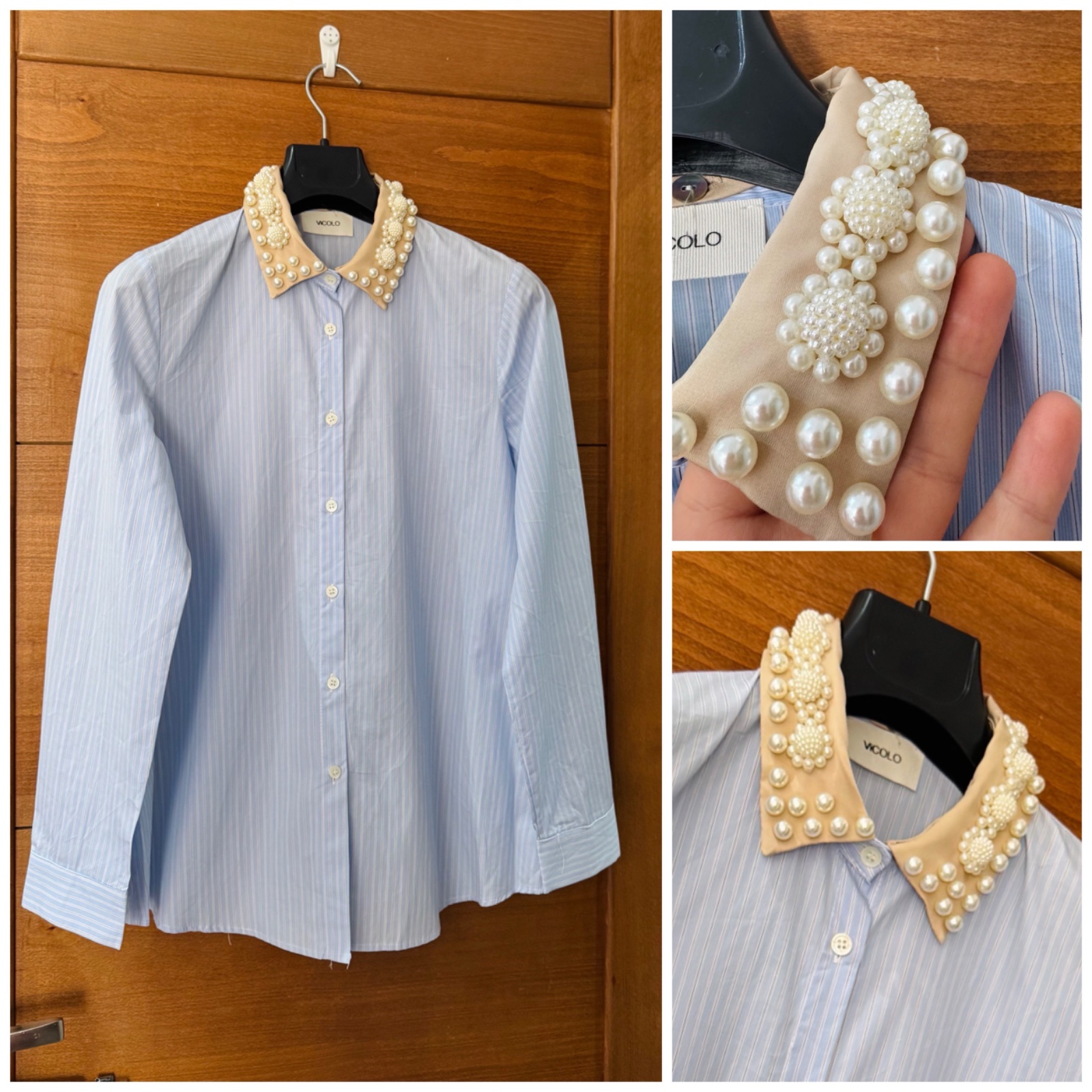 Chemise avec col en perles 