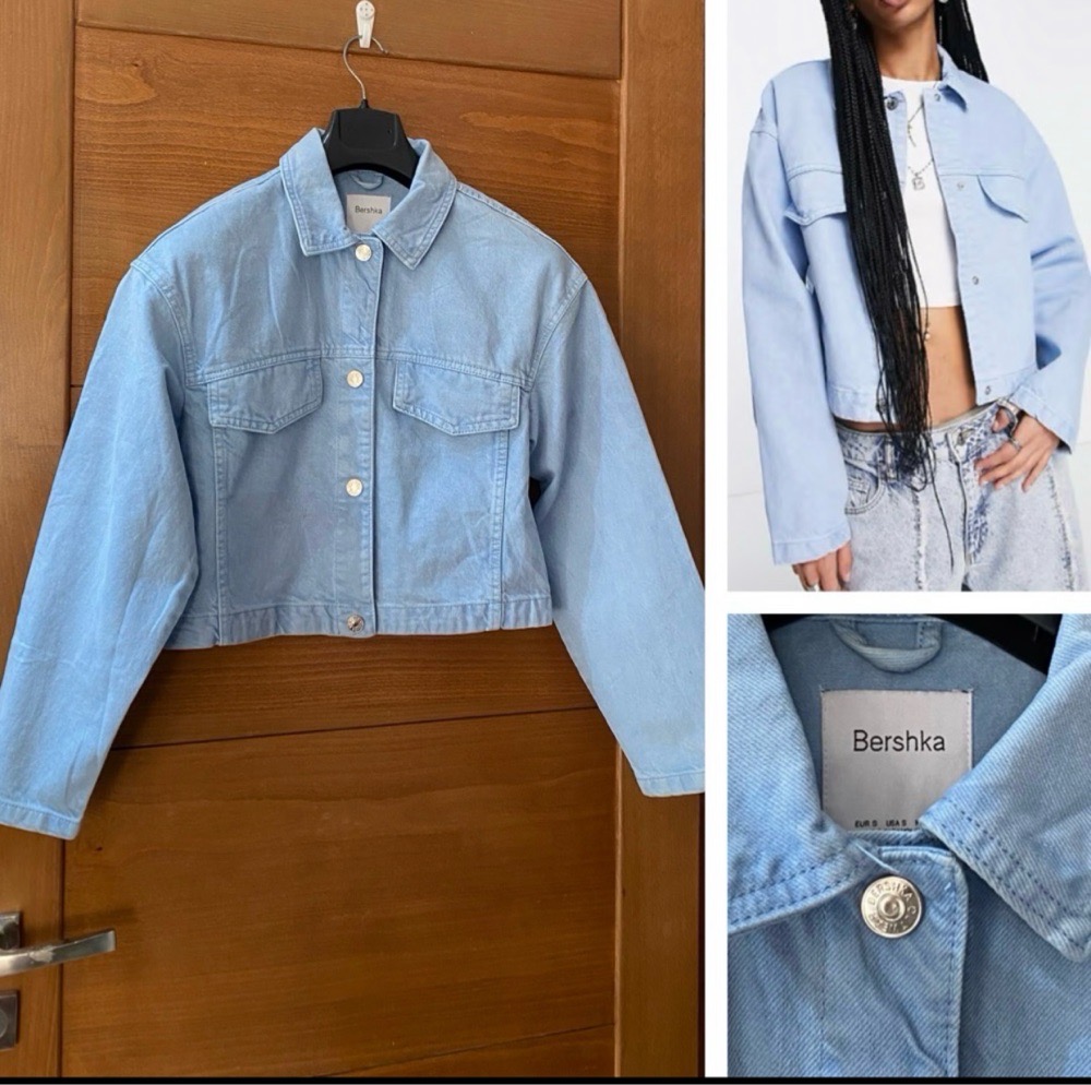 Veste jean bershka bleu pastel 
