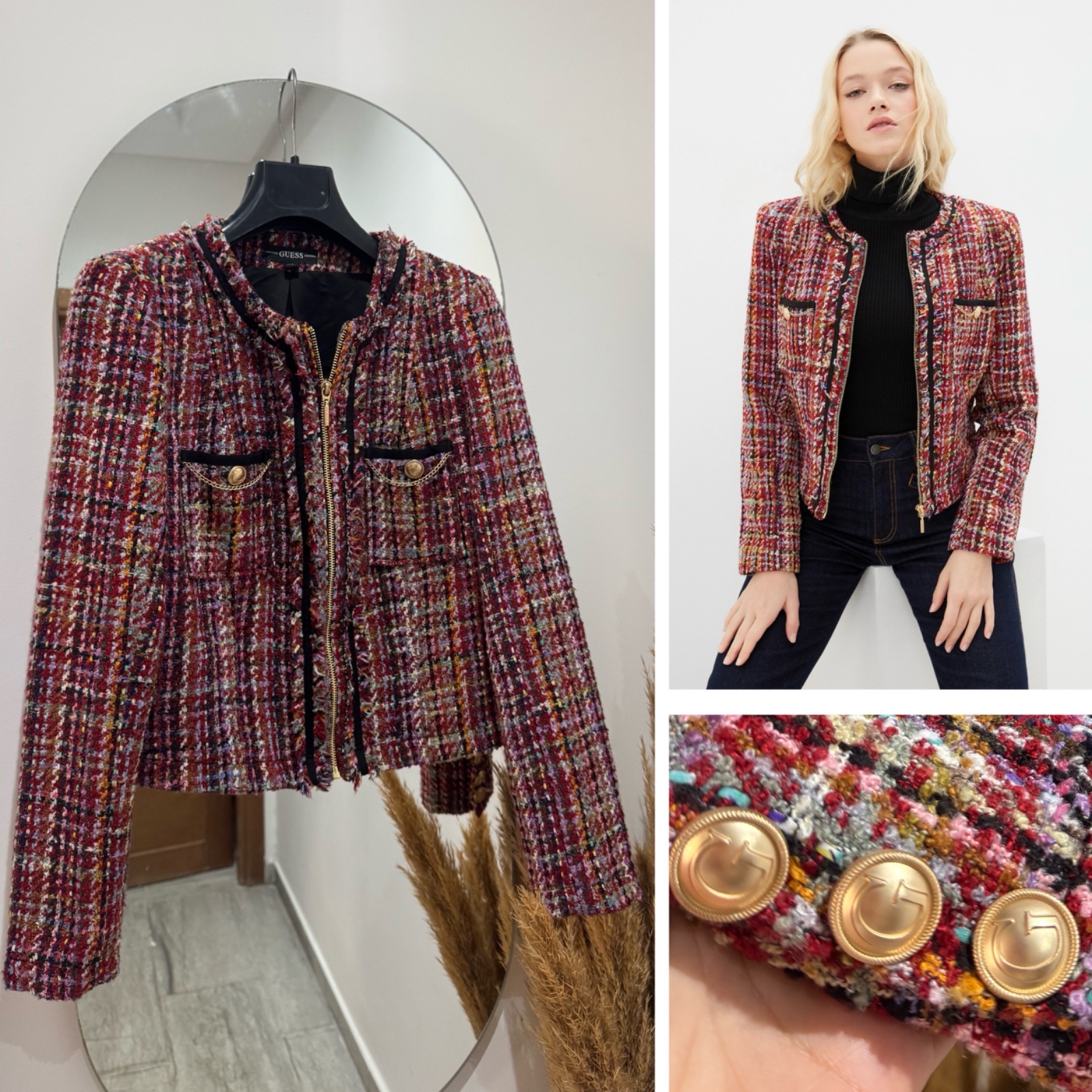 Blazer en tweed GUESS avec des boutons dorè à logo 