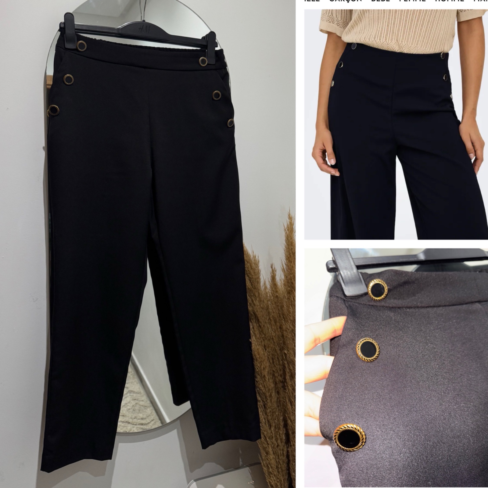 Pantalon caliope taille haute élastique boutonnée 