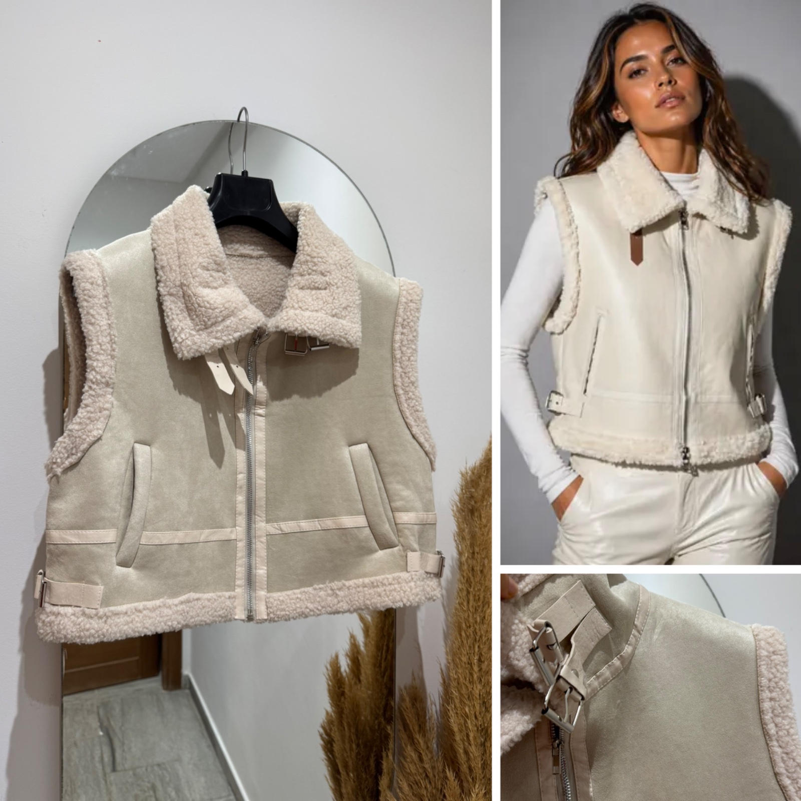 Veste sans manches avec col effet sherpa (mouton retourné),