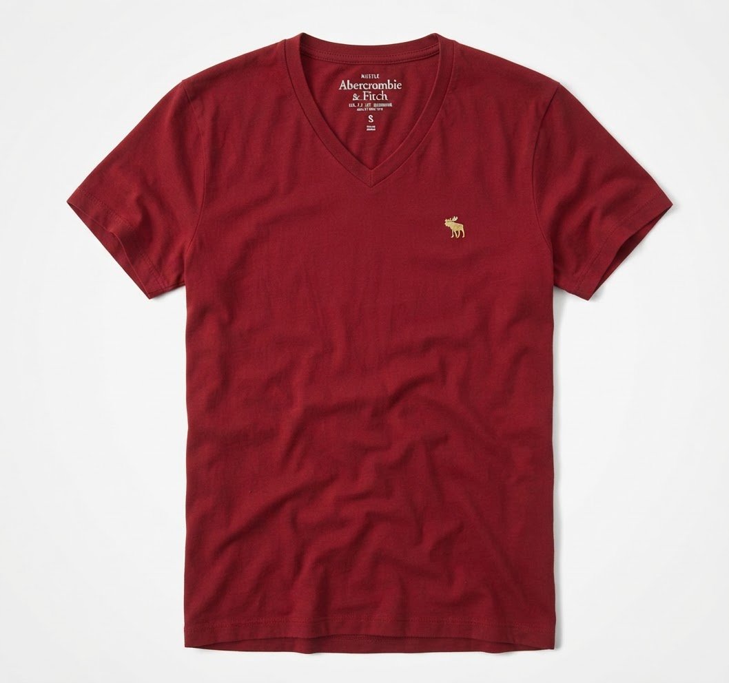 T-shirt Col V Abercrombie & Fitch Rouge Bordeaux - Logo Élan Jaune - Taille S