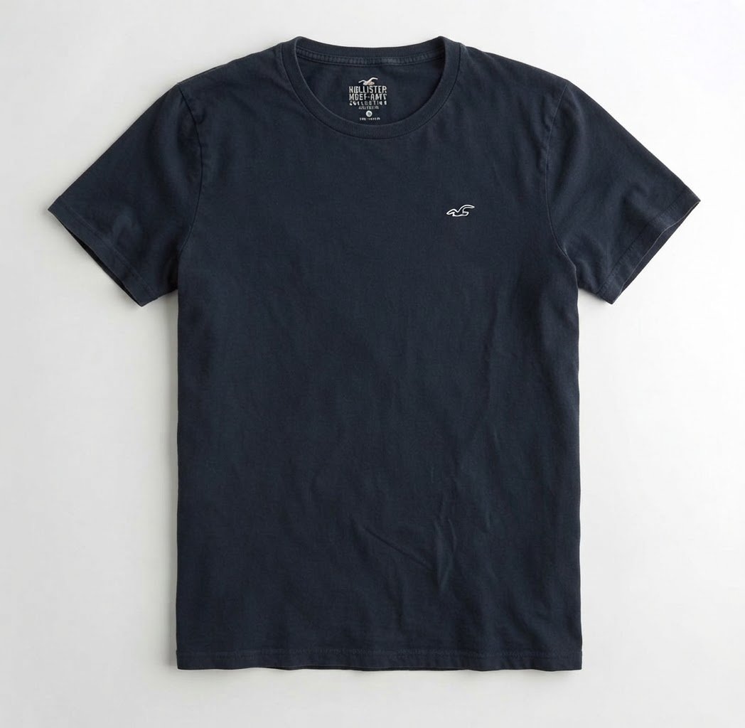 T-shirt Hollister Bleu Marine Basique - Logo Mouette Blanc - Taille L 