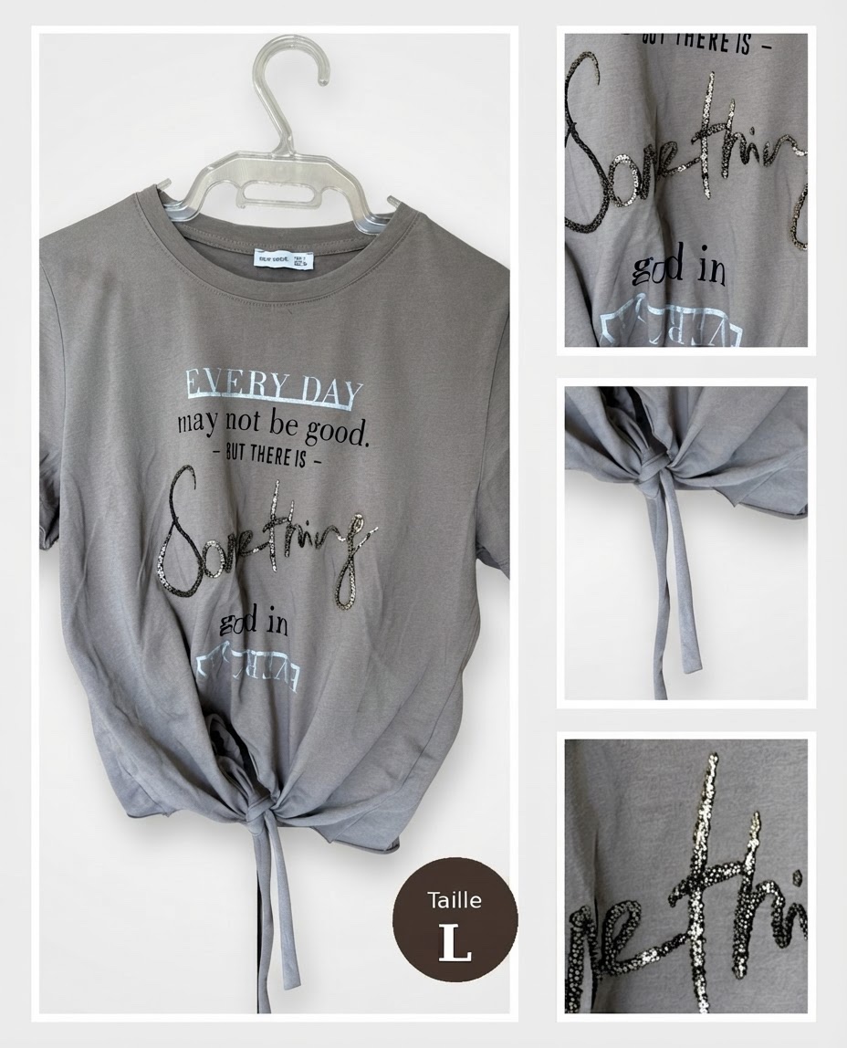 T-shirt noué taupe "Every day" – New Noce – Taille L