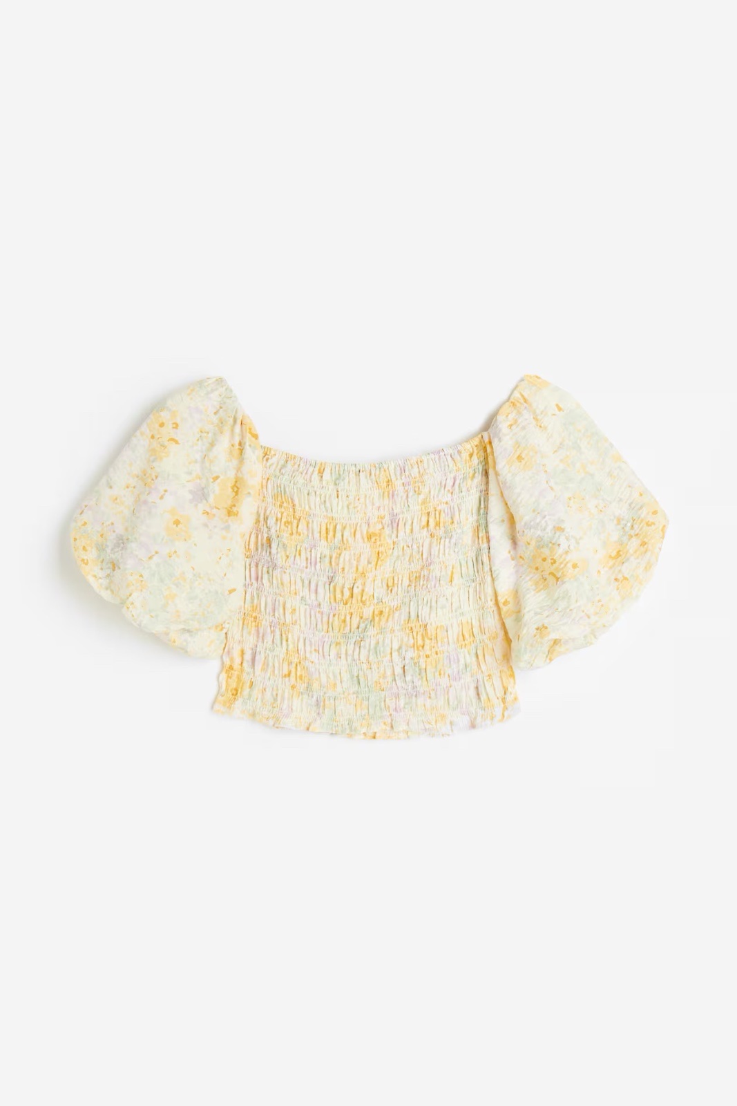 H&M smocked yellow multicolor blouse 