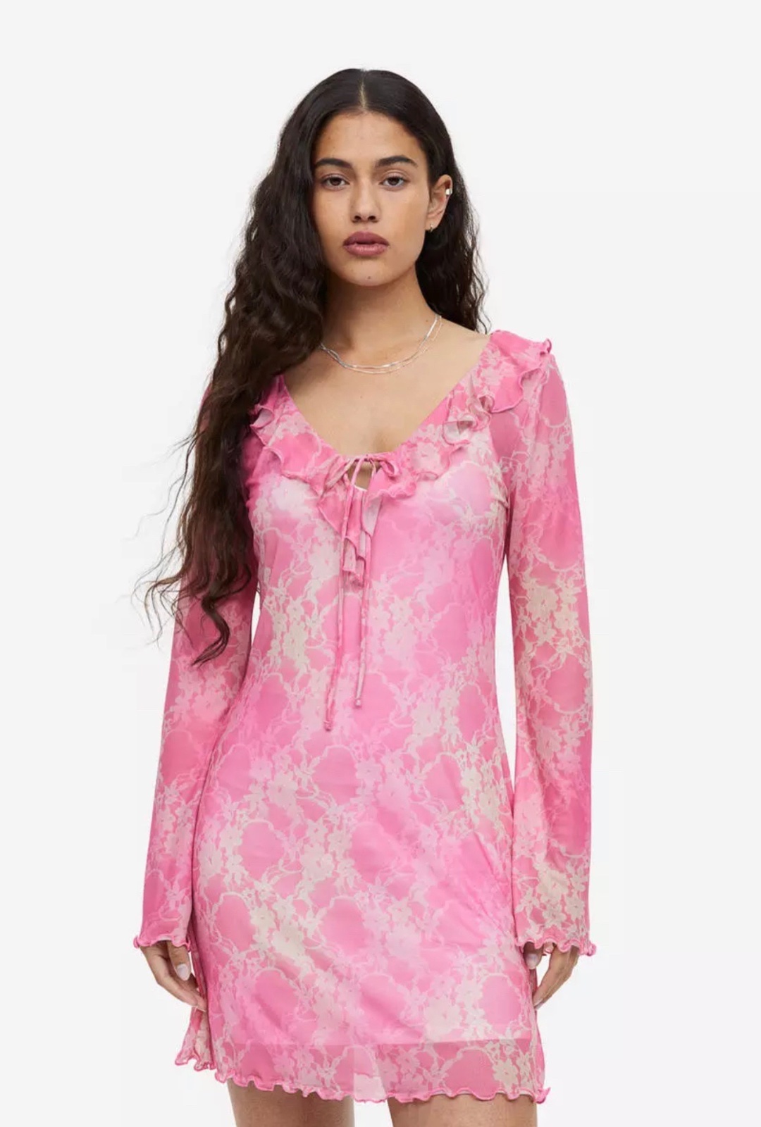 FLOUNCE-TRIMMED MESH DRESS💕🌴🌊