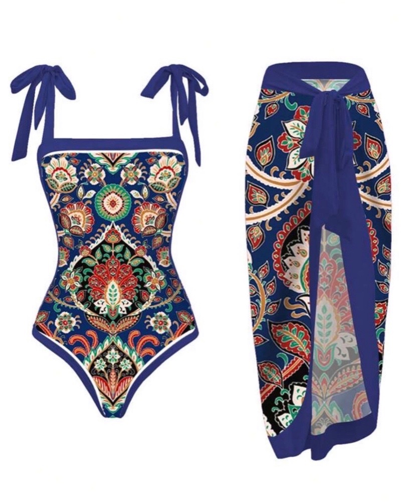 Printed One-Piece Swimsuit With Cover-Up