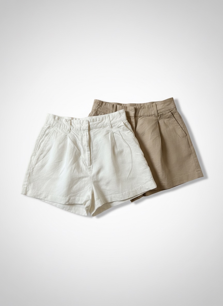 2 h&m linen shorts ( white + beige ) 