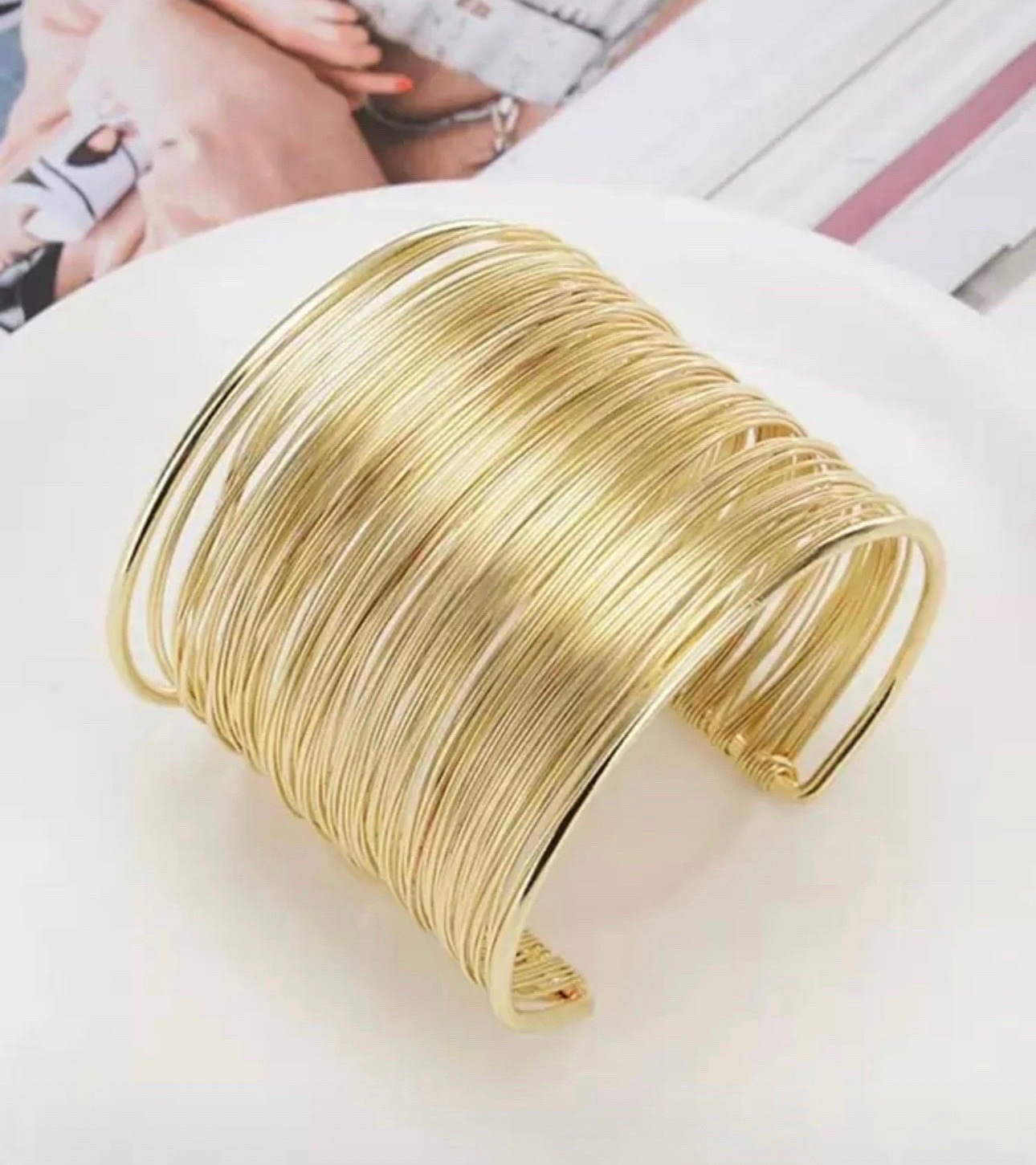 Adjustable Open Cuff Bracelets, Gold Color Wrap Around Wrist Bangles For Women