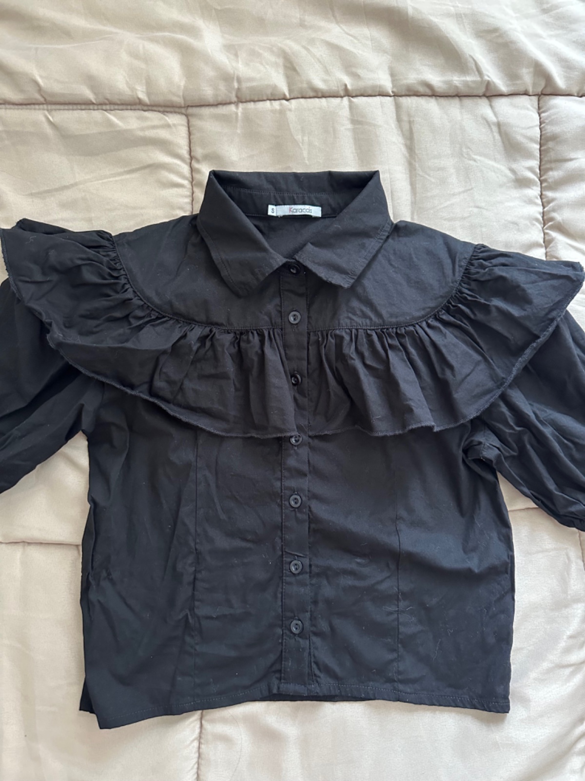 Ruffled collar black blouse 