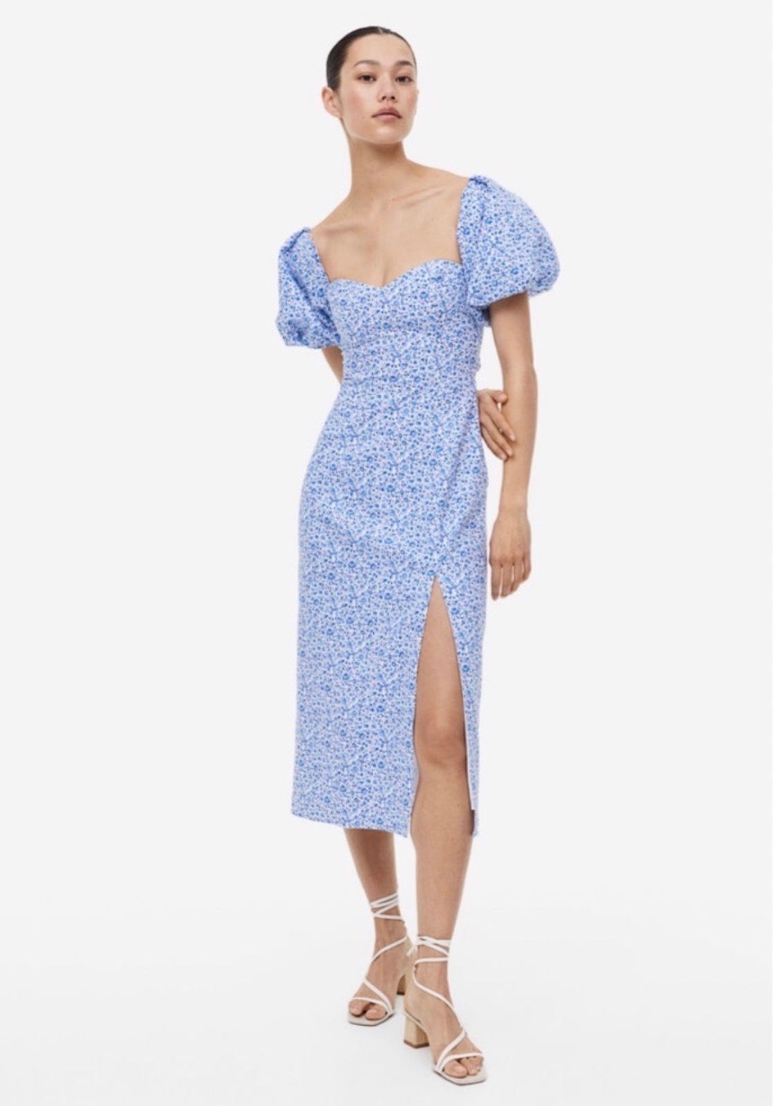 ROBE A IMPRIMÉ FLORAL EN COTON À MANCHES BOUFFANTES 🩵