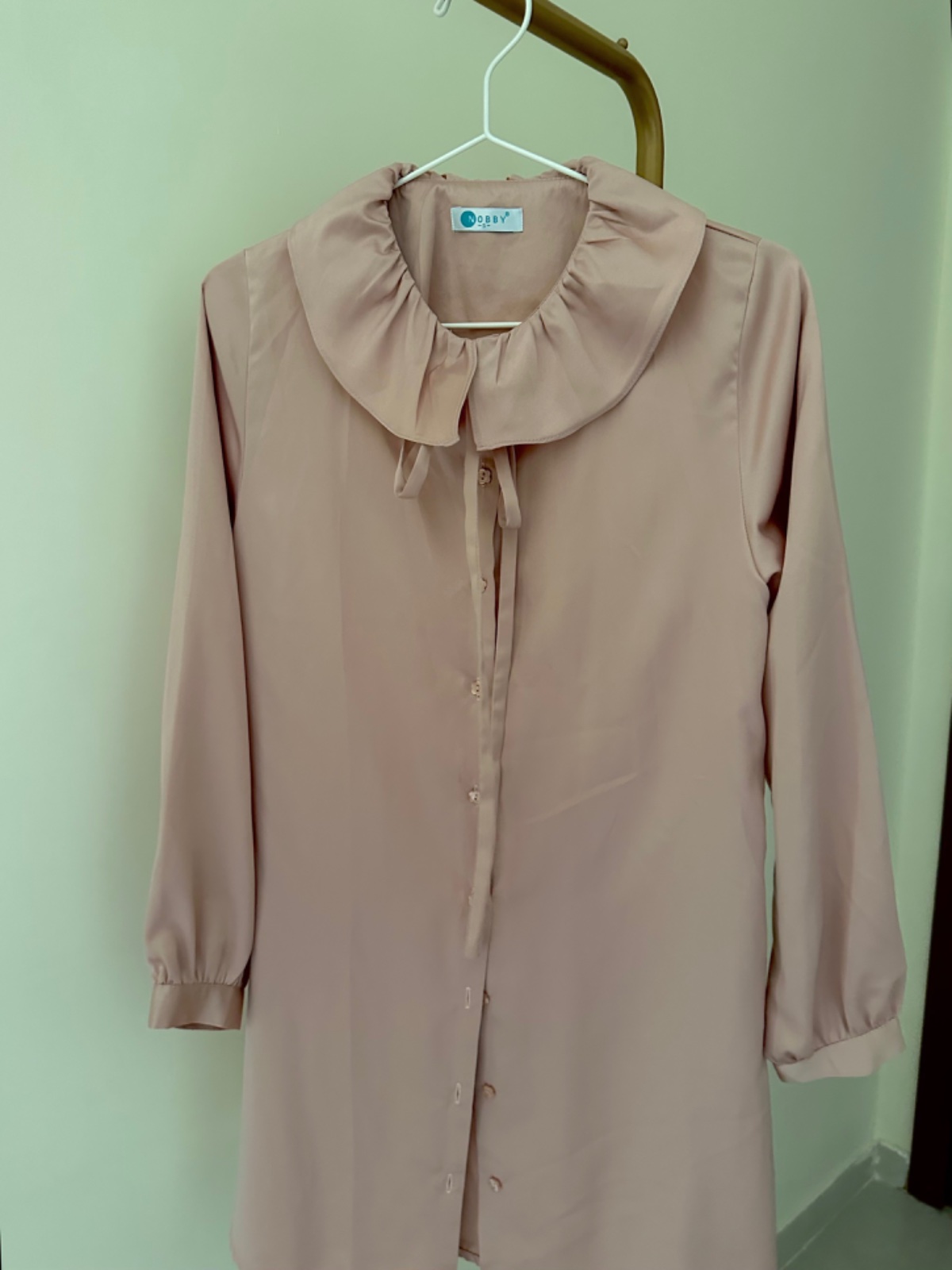 Neck Lantern Sleeve Belted Satin shirt