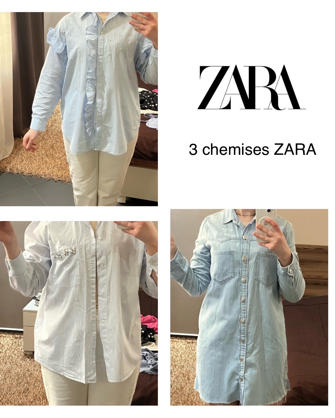 Lot Zara – 3 Chemises Bleues