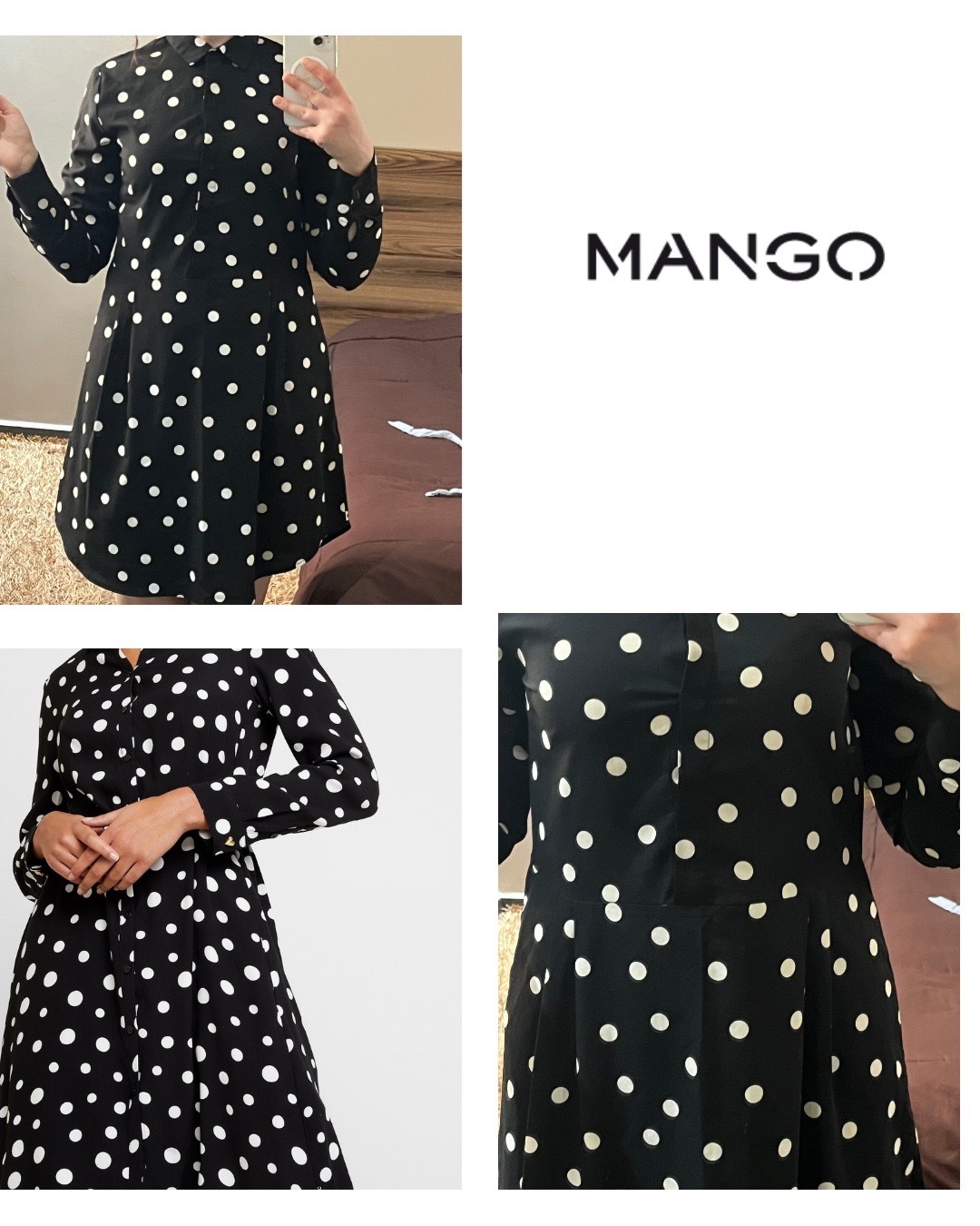 Robe chemise noire à pois blancs