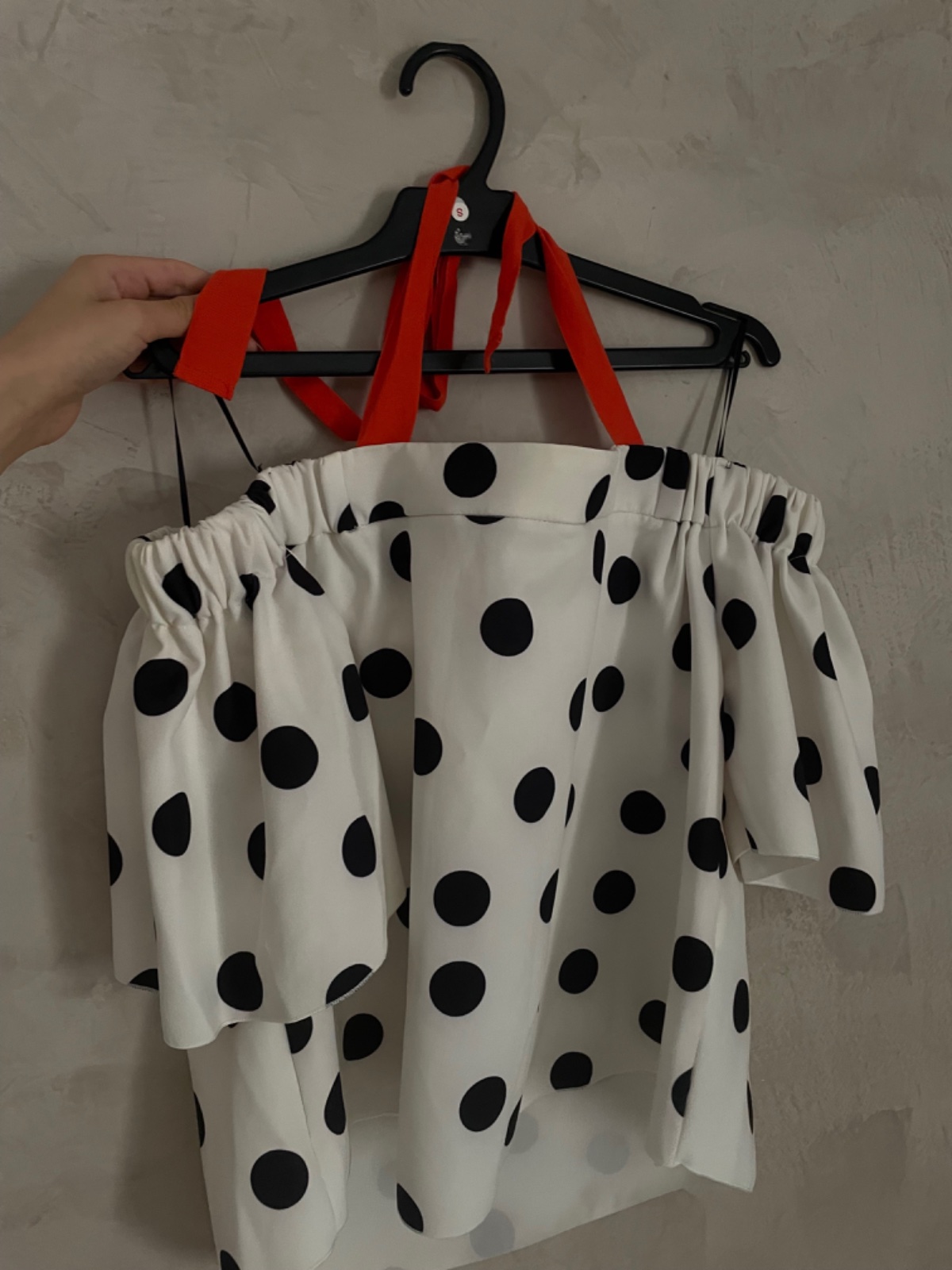Zara off shoulder polka dot top red straps