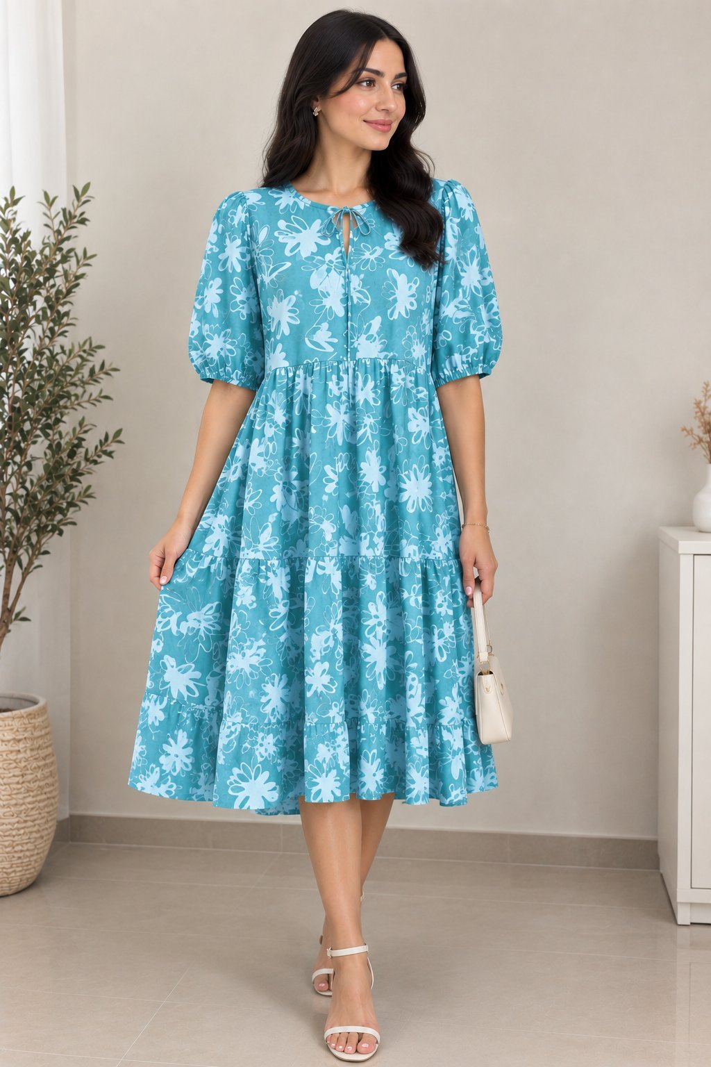 🌸 Robe Fleurie Ample Vert d'eau – Taille 42/44 – Élégante & Confortable