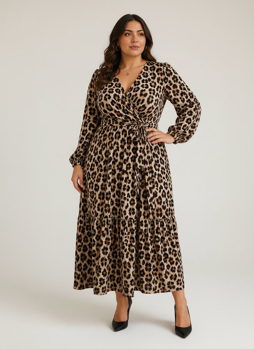 Robe portefeuille léopard fluide avec ceinture 