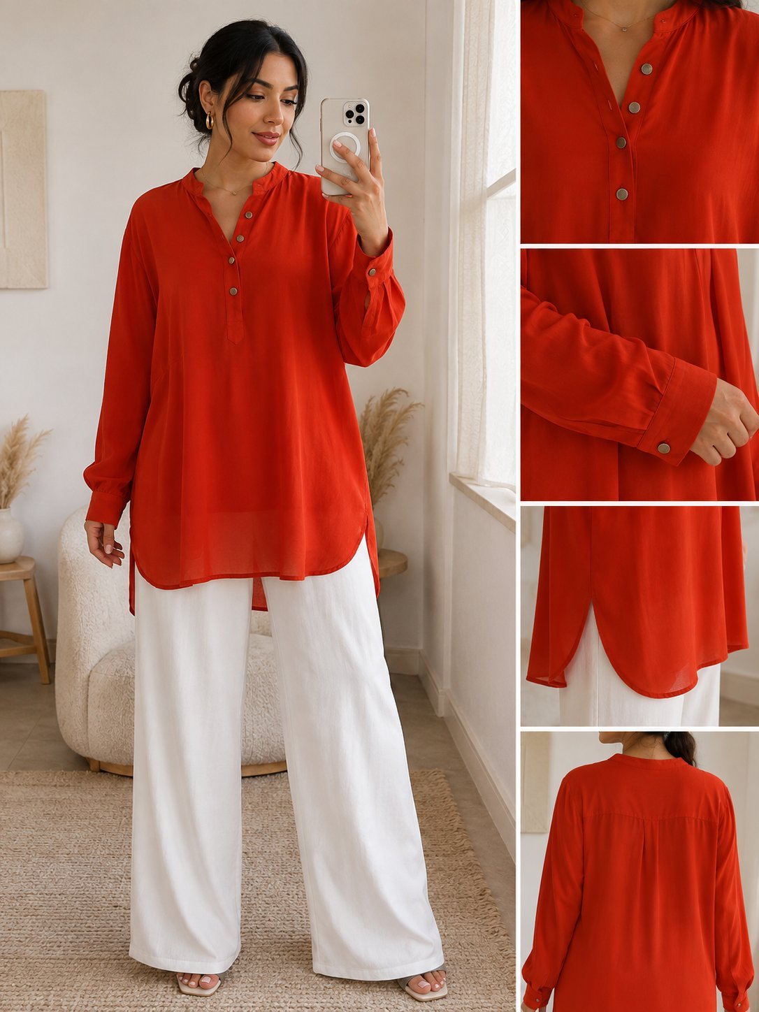 🧡Chemise tunique orangé fluide – Taille 48-Marque mabrouk