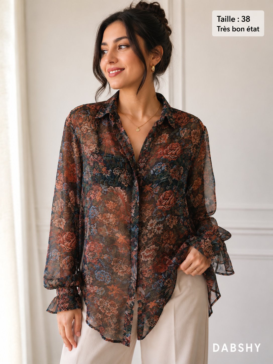 Chemise fluide transaprente a imprimé floral -Morgan-taille 38