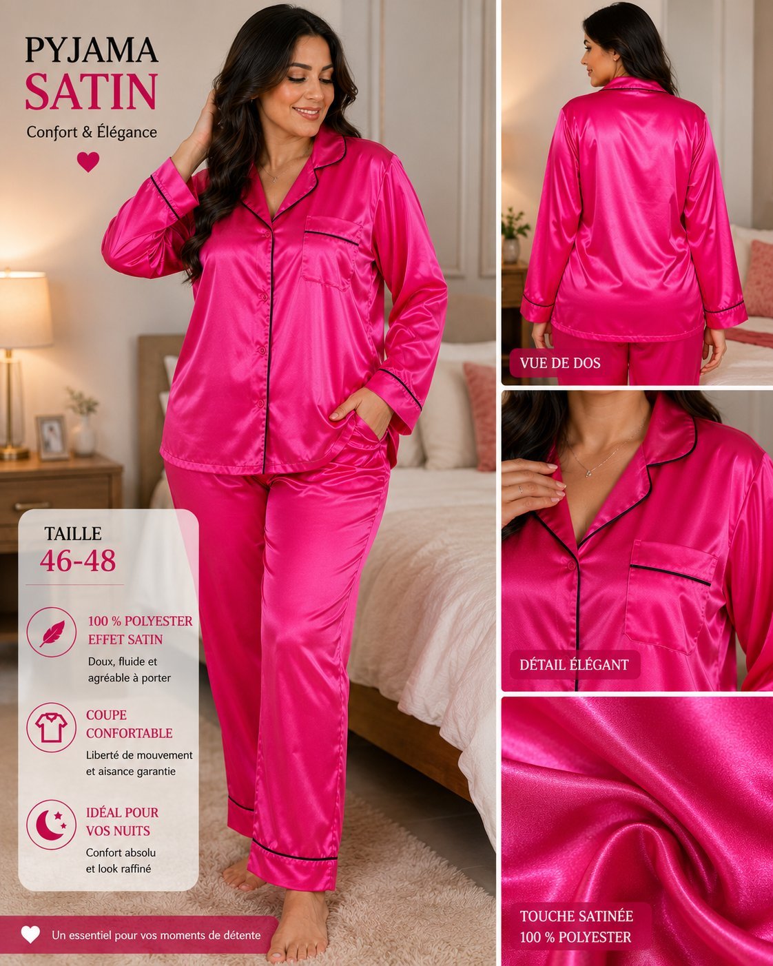 Pyjama rose neuf avec un detaille de noir