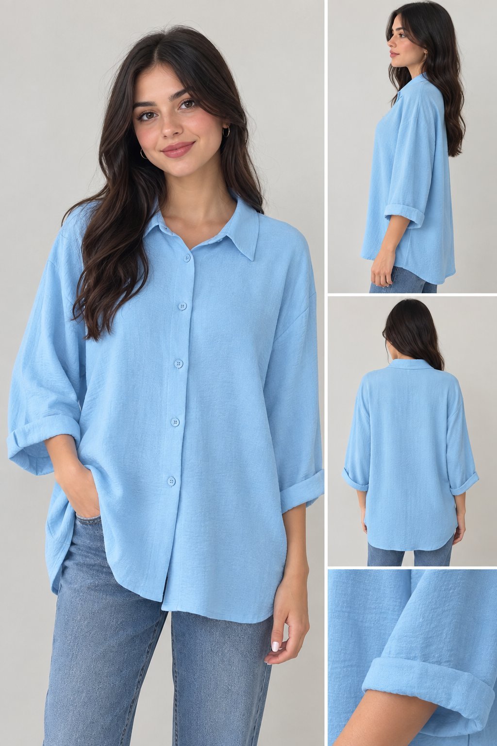🩵 Chemise bleu ciel neuf à manches retroussables