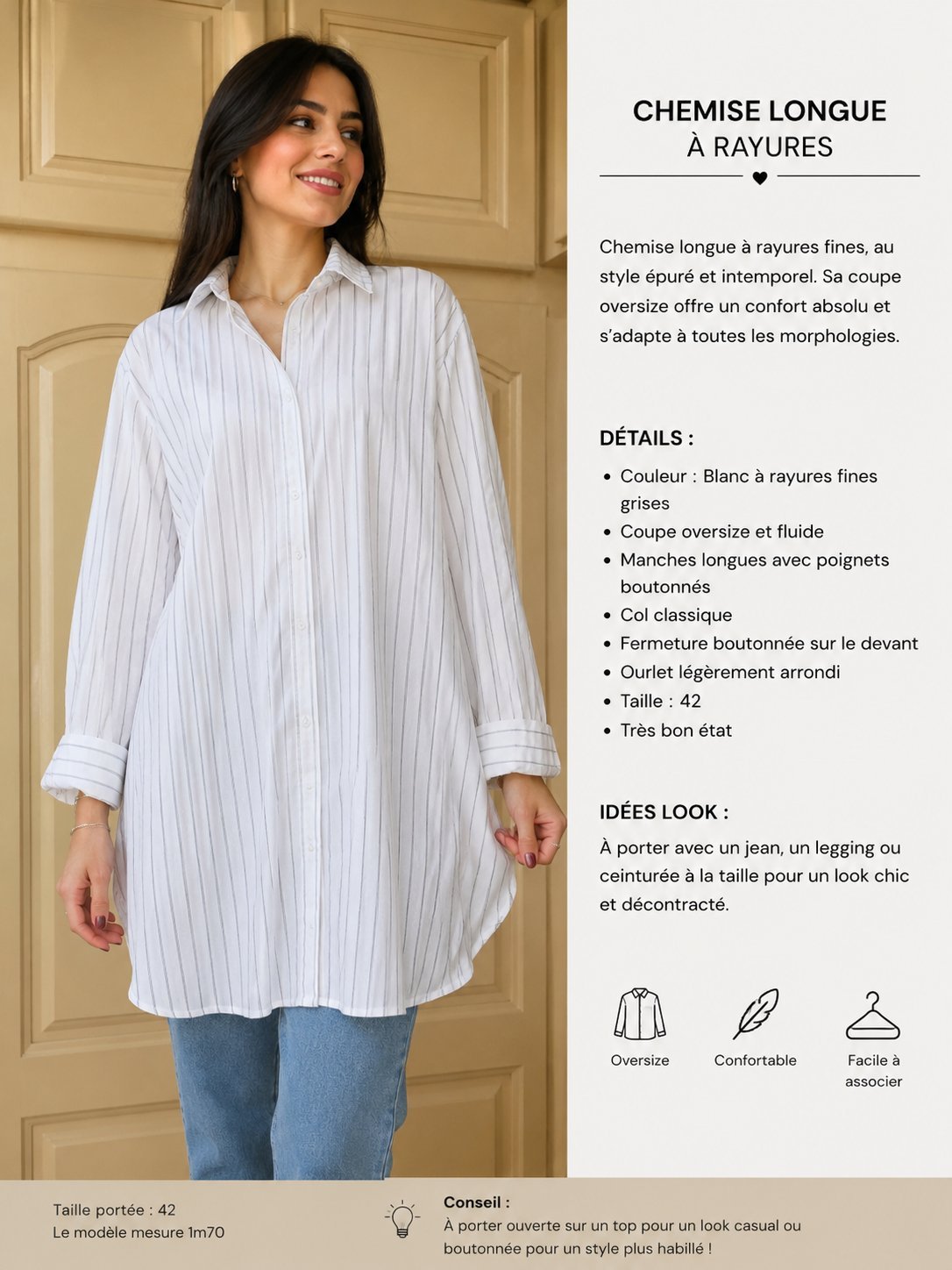 Chemise blanche riée taille 42 ou 44 